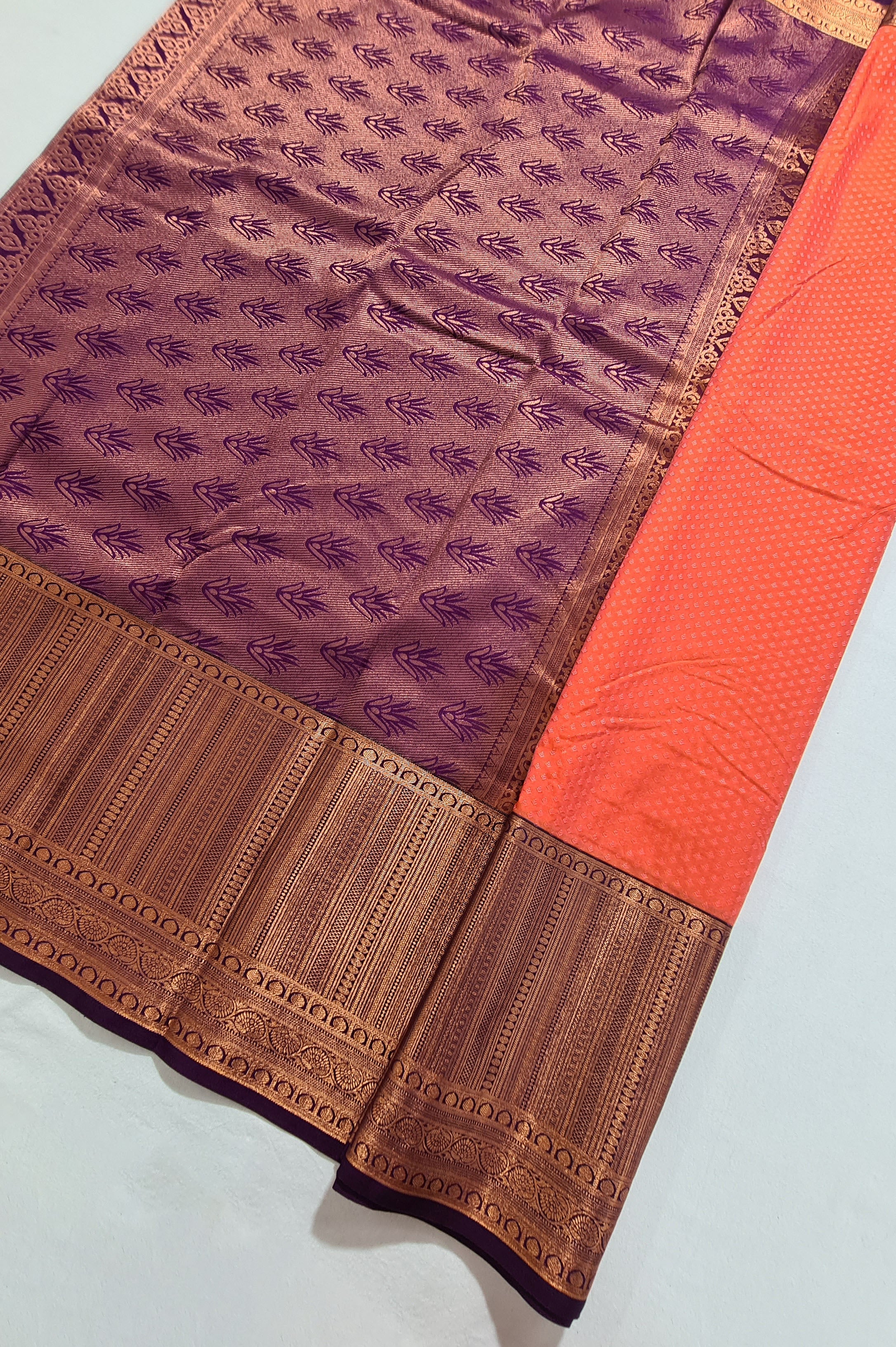 Kanchi Vegan Silk Saree With Contrast Blouse and Rich Jari Pallu