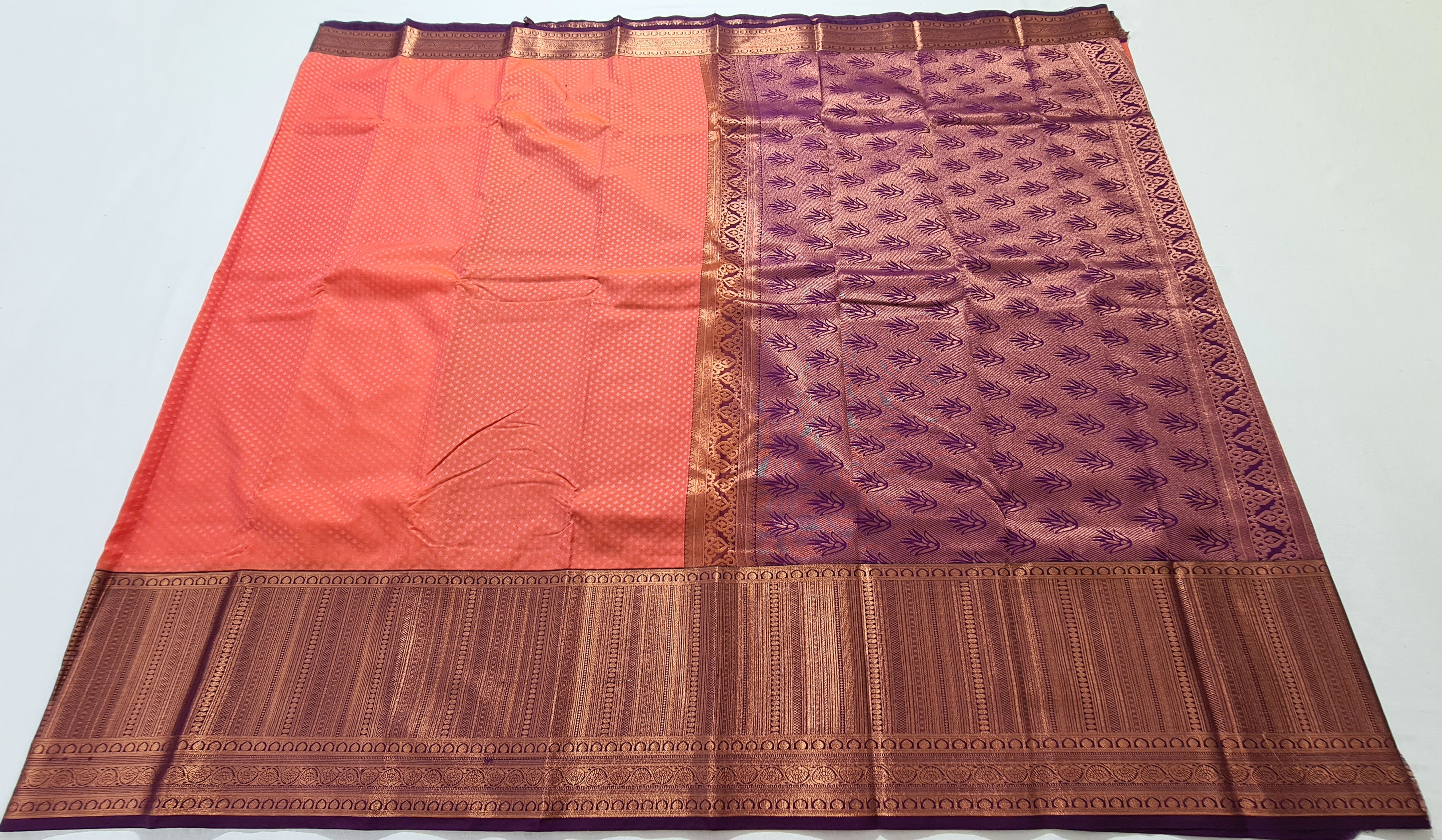Kanchi Vegan Silk Saree With Contrast Blouse and Rich Jari Pallu