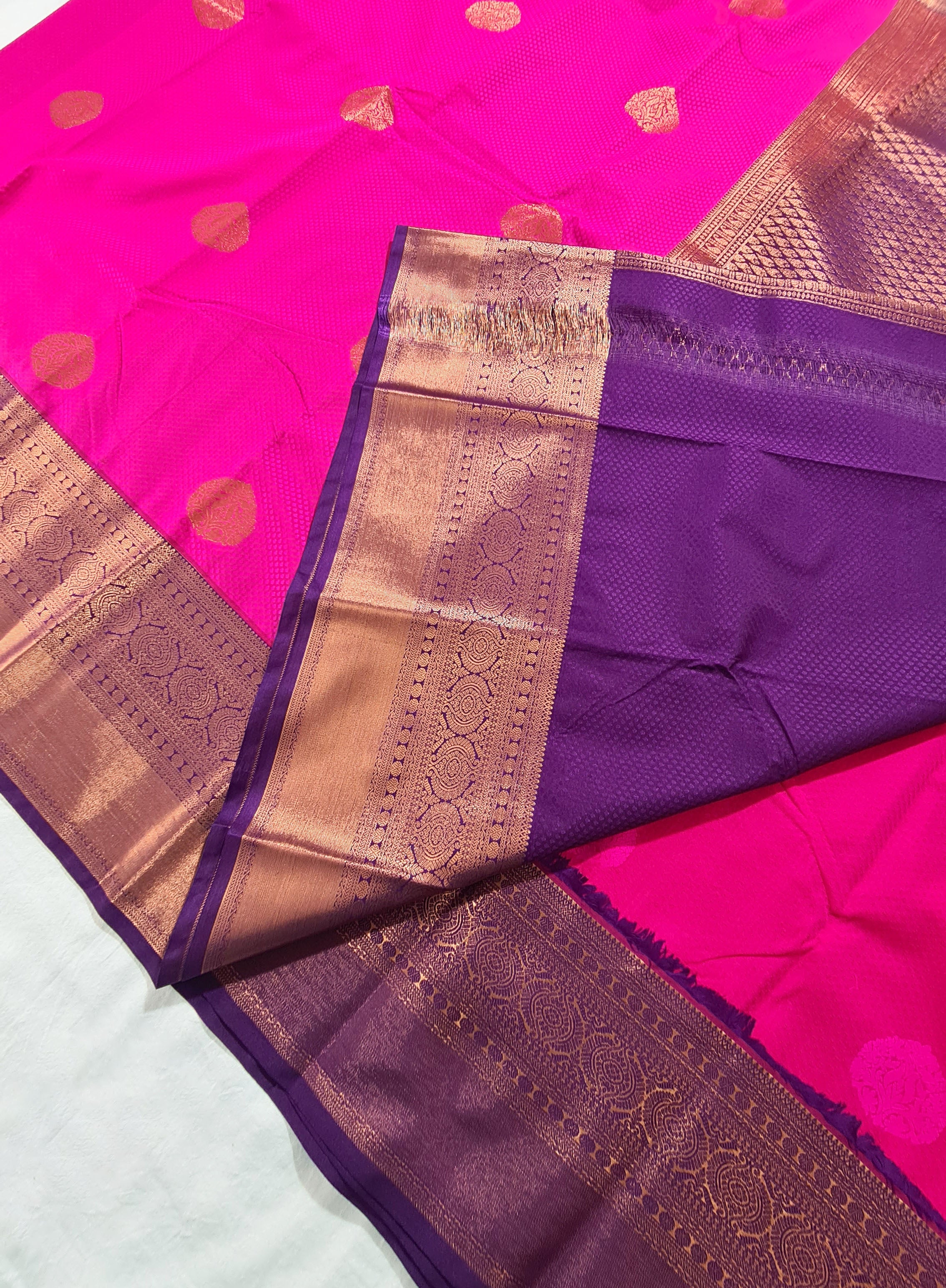 Kanchi Vegan Silk Saree With Contrast Blouse and Rich Jari Pallu