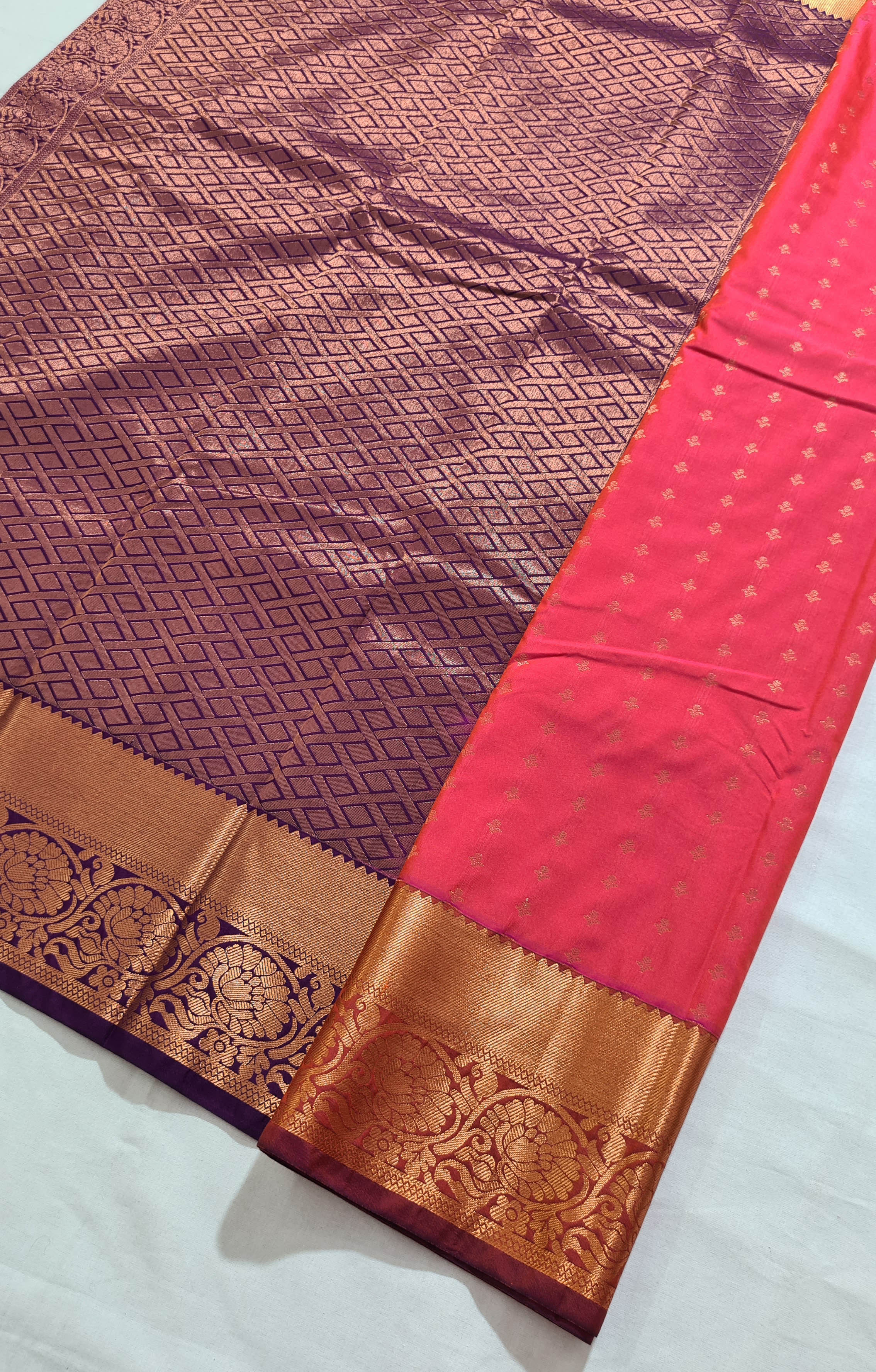 Kanchi Vegan Silk Saree With Contrast Blouse and Rich Jari Pallu