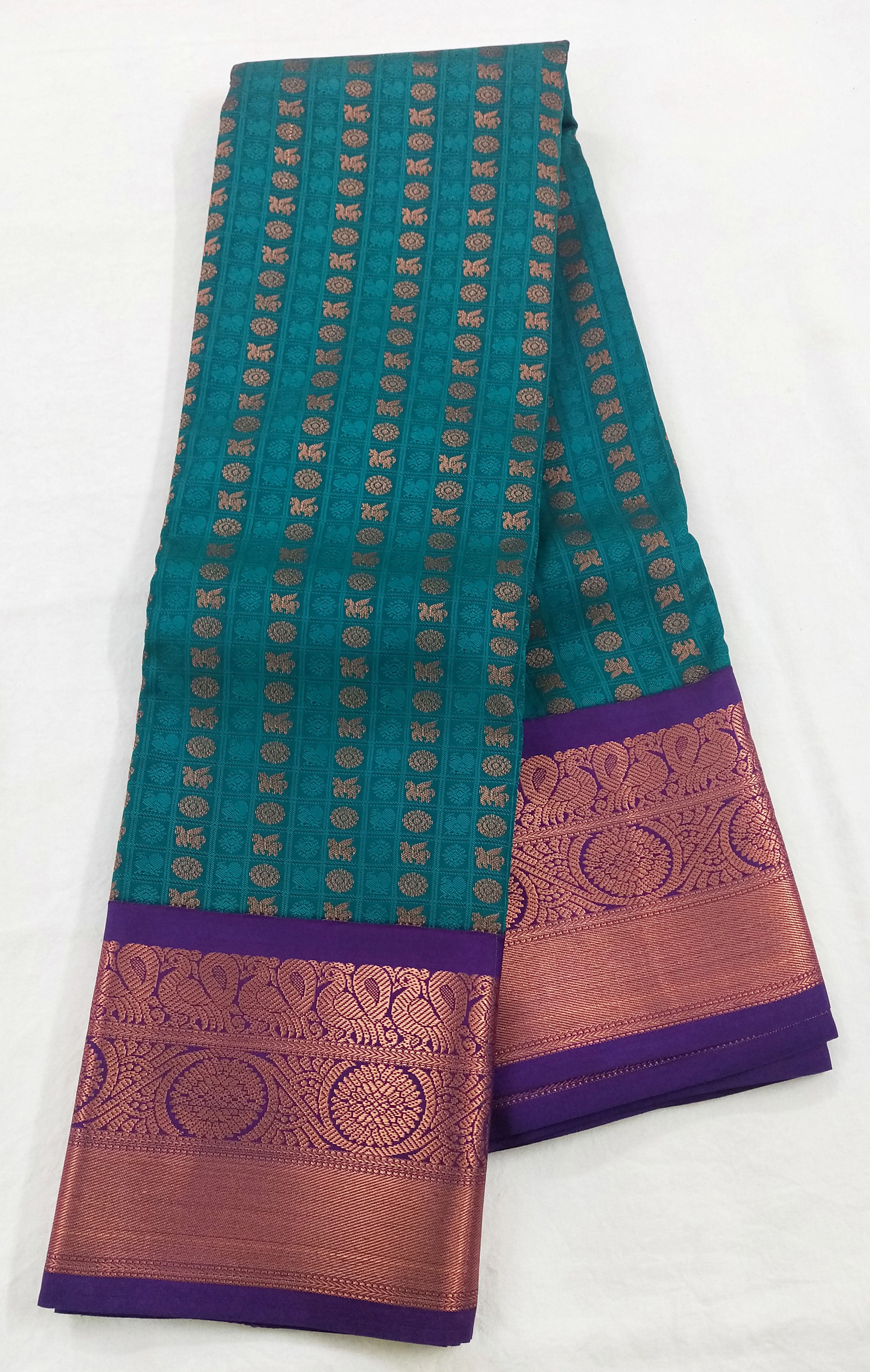 Kanchi Vegan Silk Saree With Contrast Blouse and Rich Jari Pallu