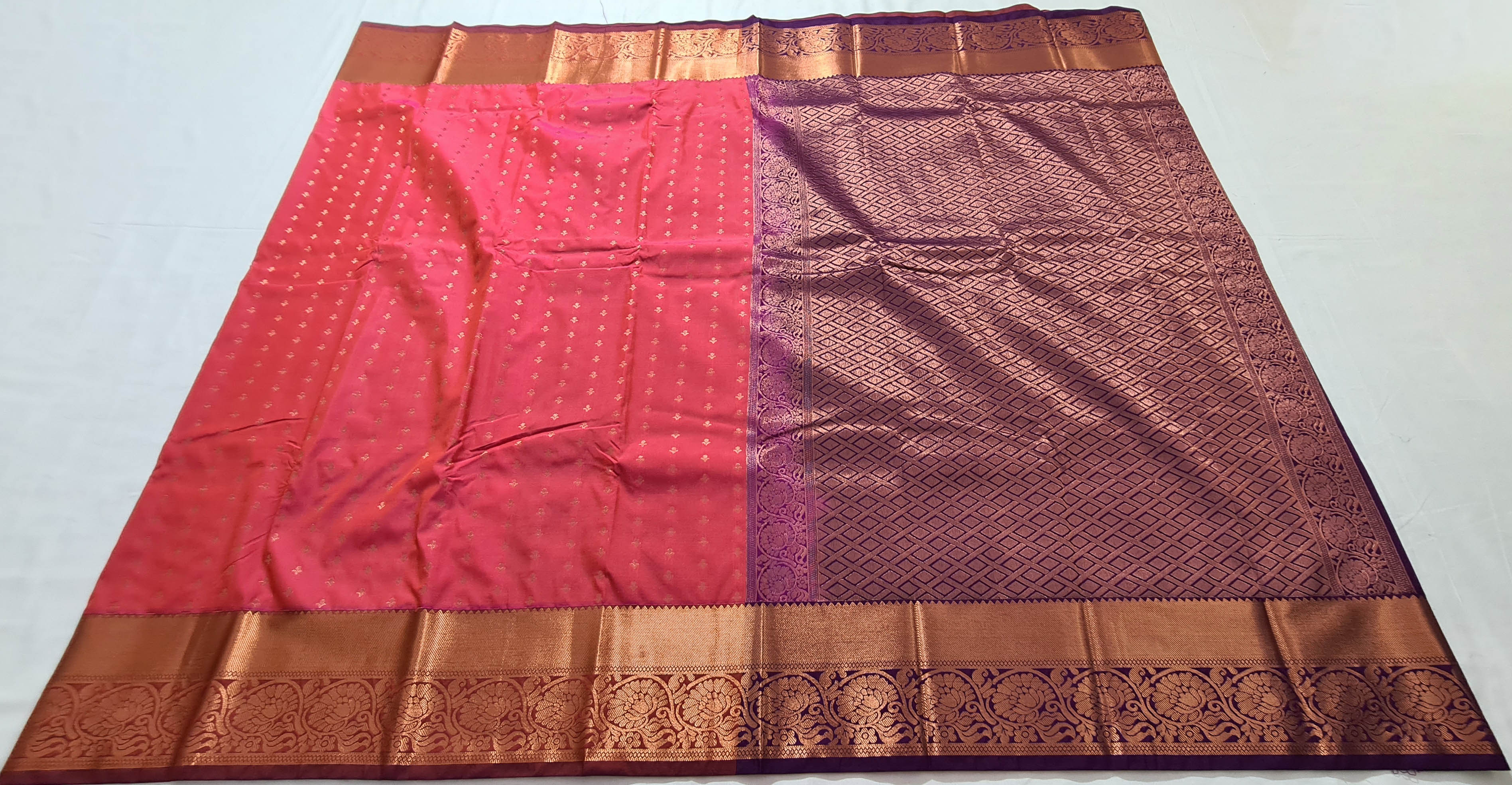 Kanchi Vegan Silk Saree With Contrast Blouse and Rich Jari Pallu