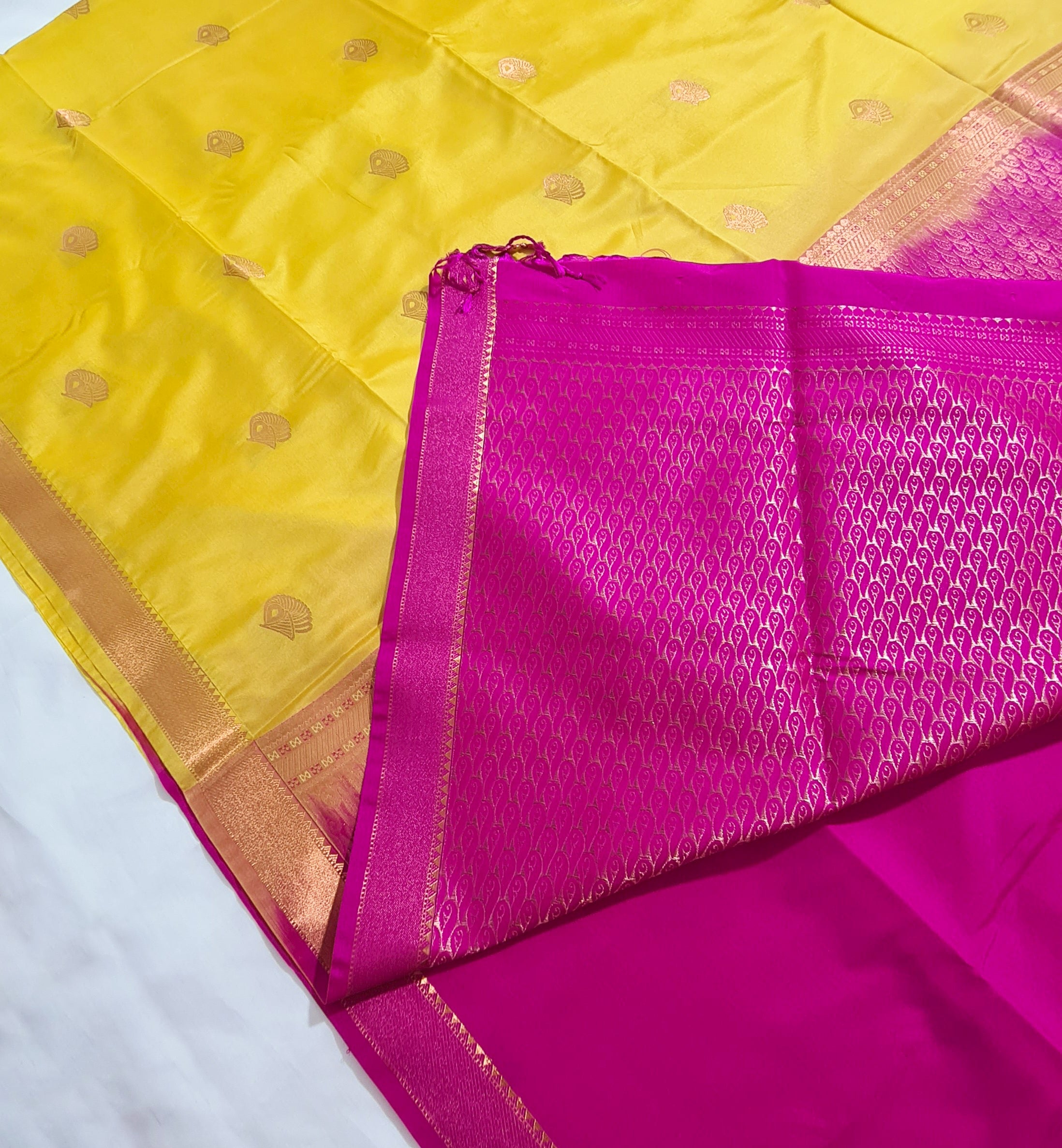 Kanchi Vegan Soft silk Saree with contrast Blouse and rich Jari Pallu