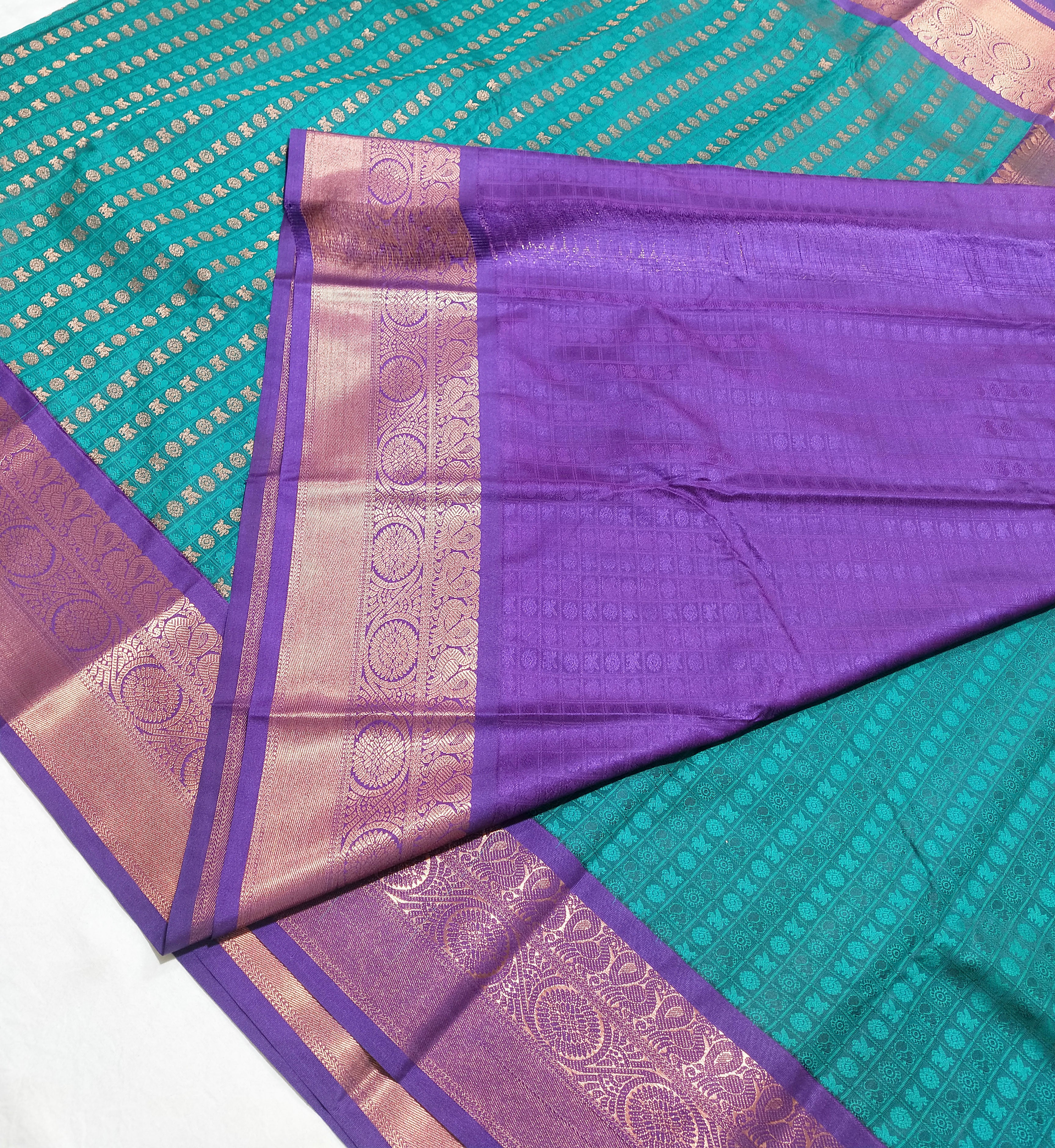 Kanchi Vegan Silk Saree With Contrast Blouse and Rich Jari Pallu