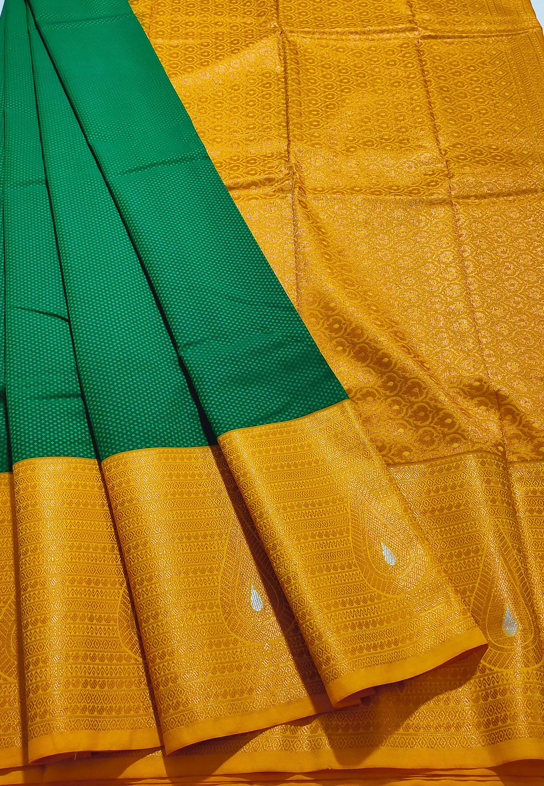 Kanchi Vegan Silk Saree With Contrast Blouse and Rich Jari Pallu