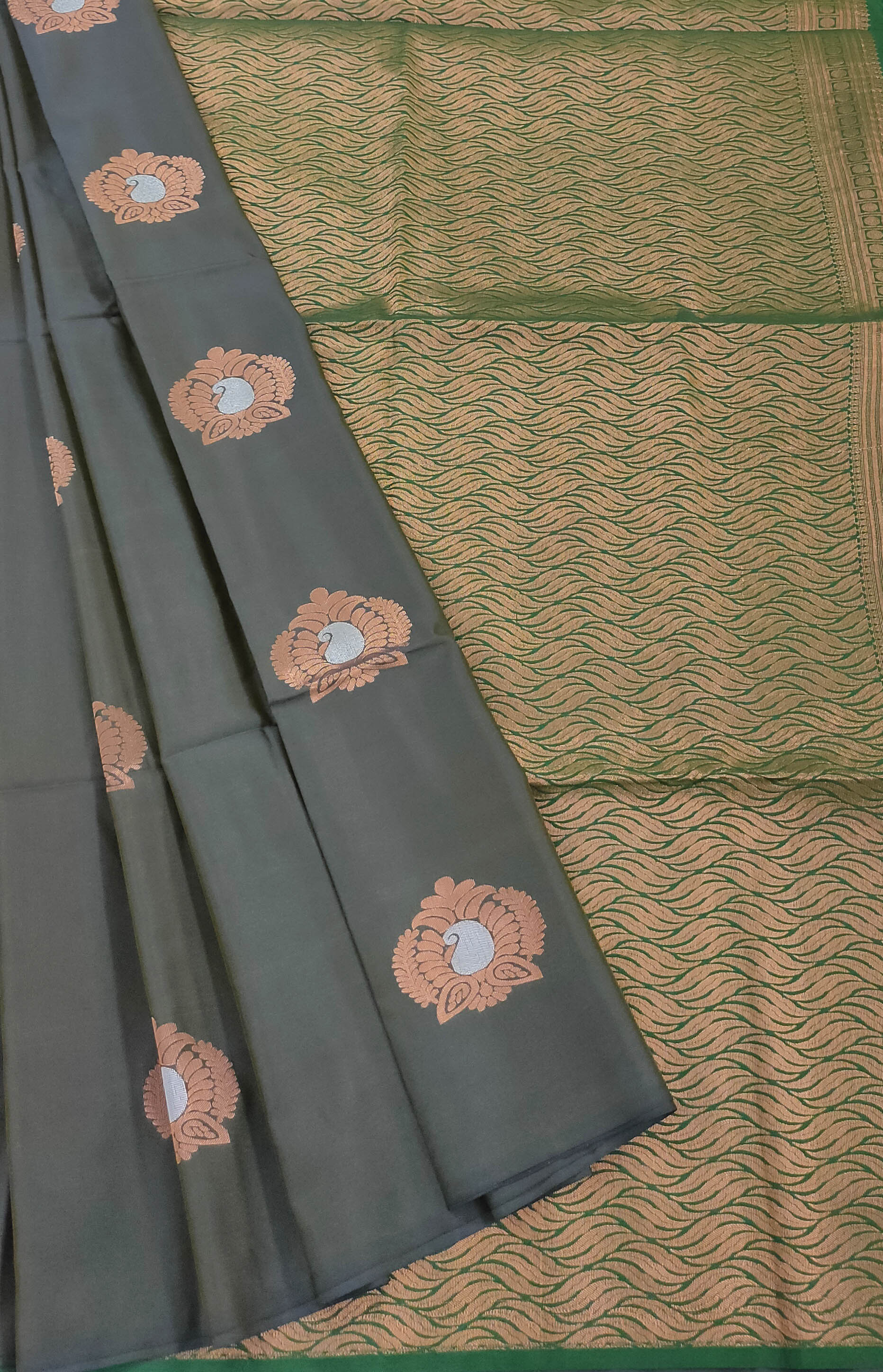 Kanchi Vegan Silk Saree With Contrast Blouse and Rich Jari Pallu