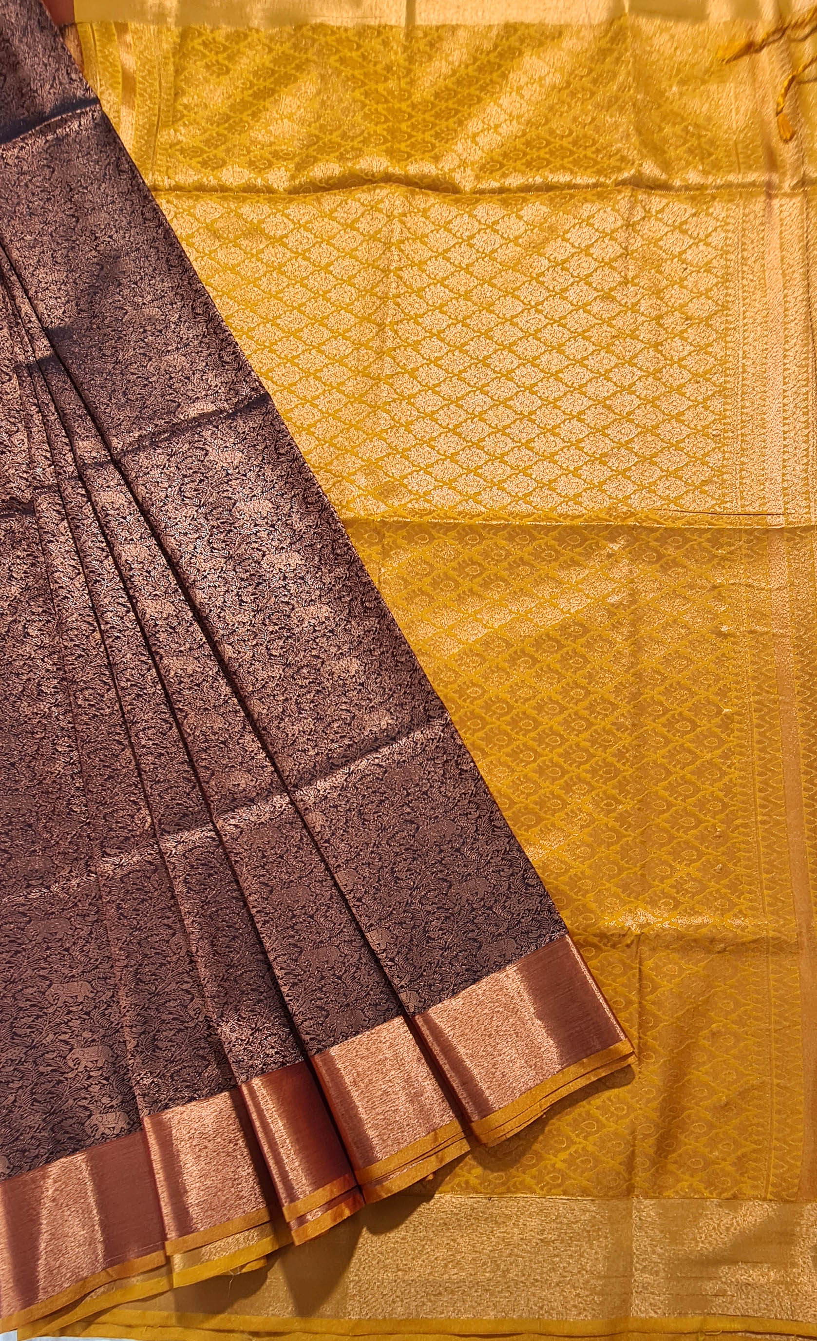 Kanchi Vegan Silk Saree With Contrast Blouse and Rich Jari Pallu