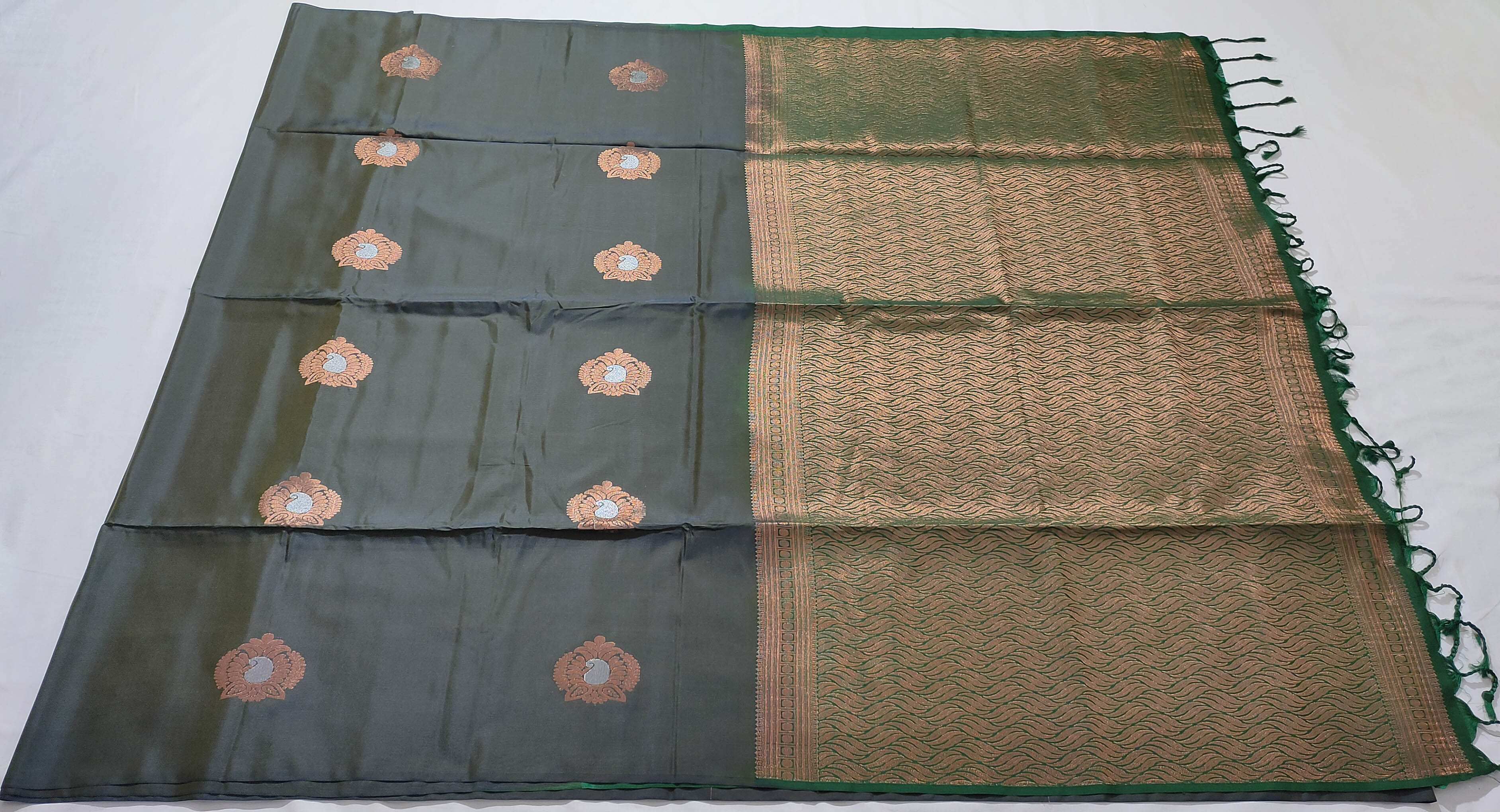 Kanchi Vegan Silk Saree With Contrast Blouse and Rich Jari Pallu
