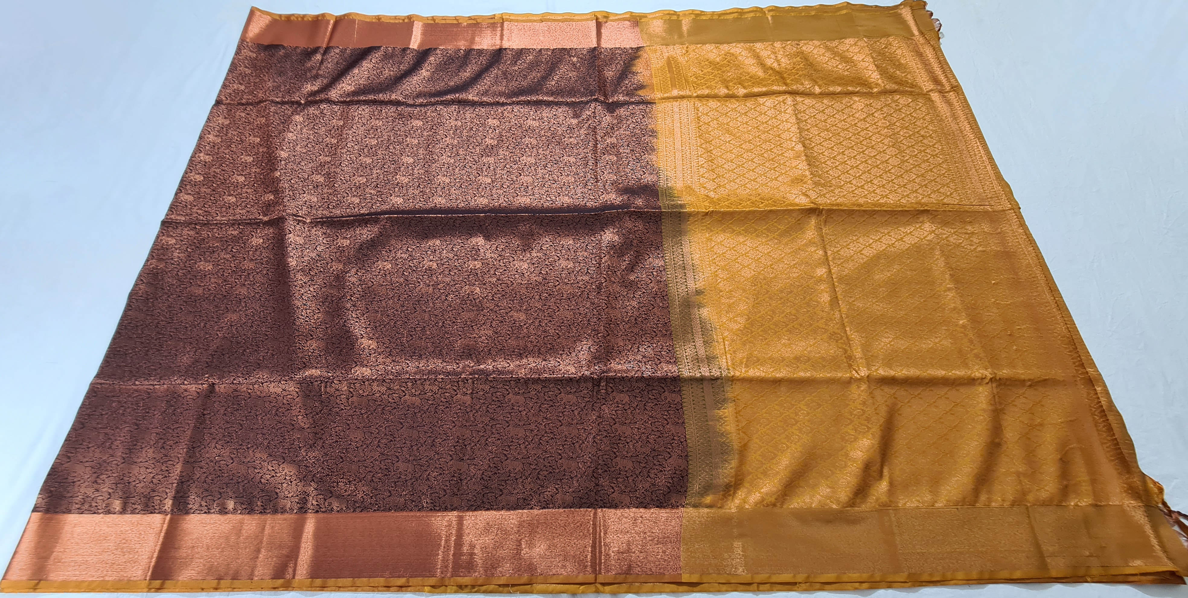Kanchi Vegan Silk Saree With Contrast Blouse and Rich Jari Pallu