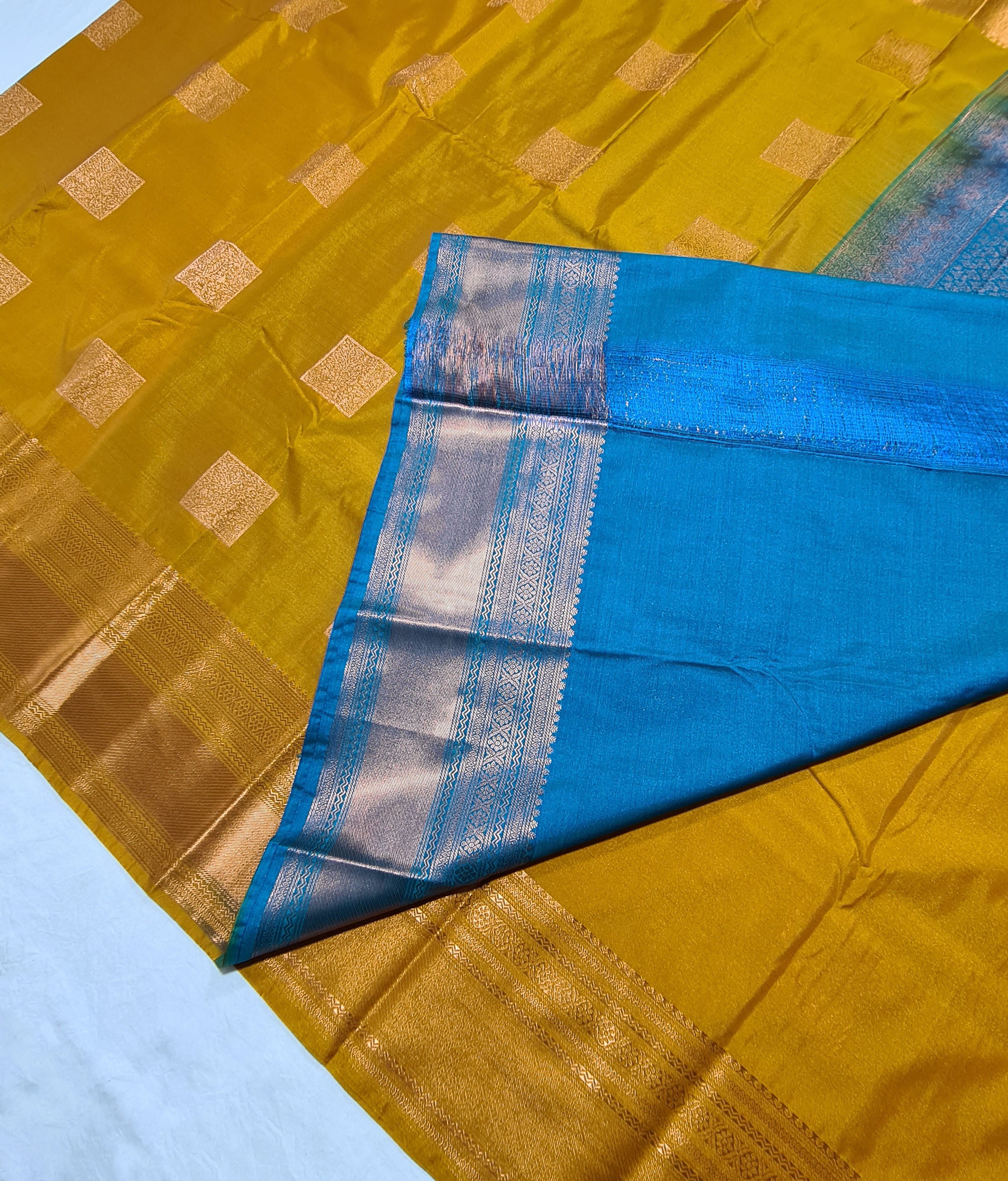 Kanchi Vegan Silk Saree With Contrast Blouse and Rich Jari Pallu