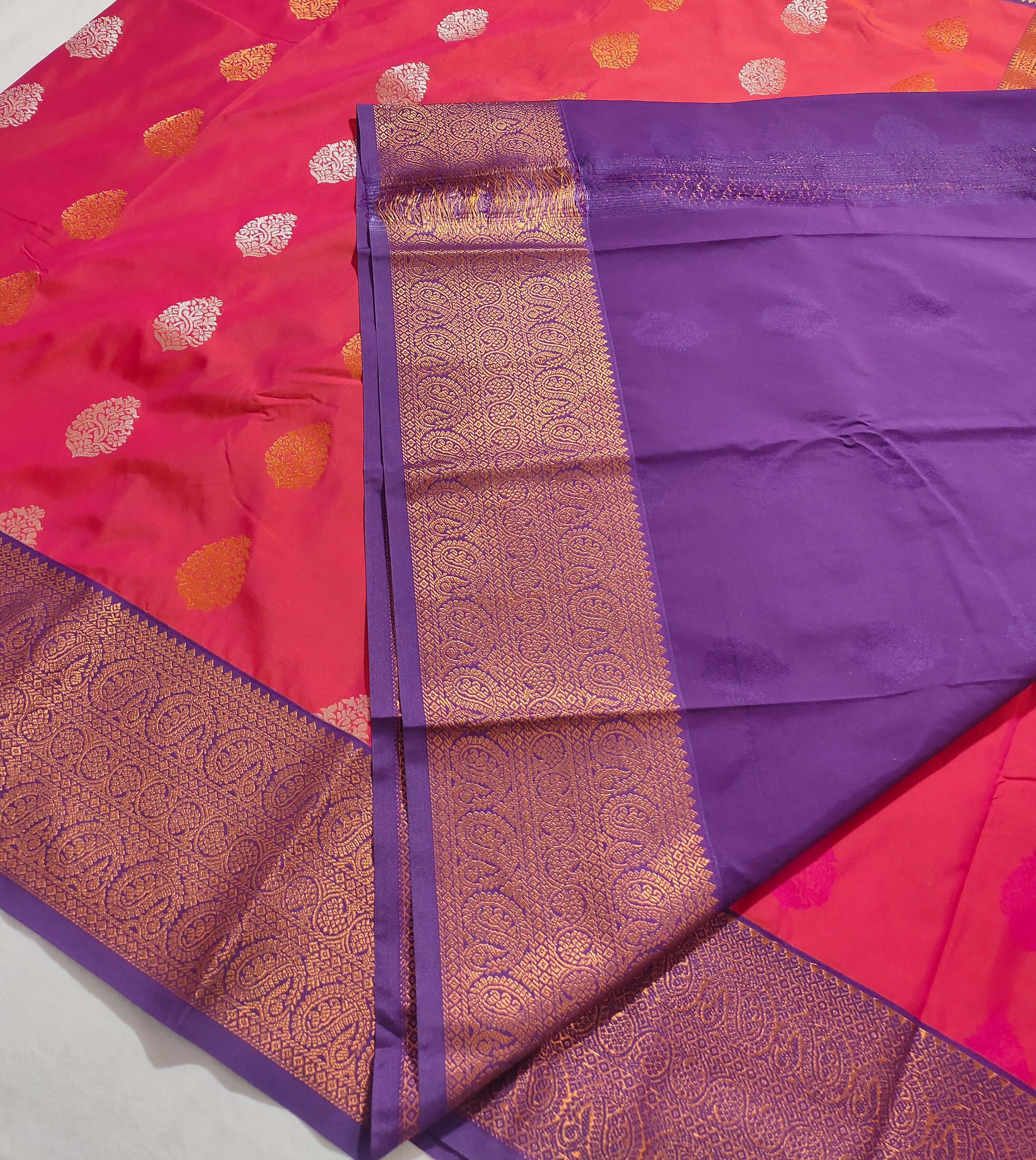 Kanchi Vegan Silk Saree With Contrast Blouse and Rich Jari Pallu