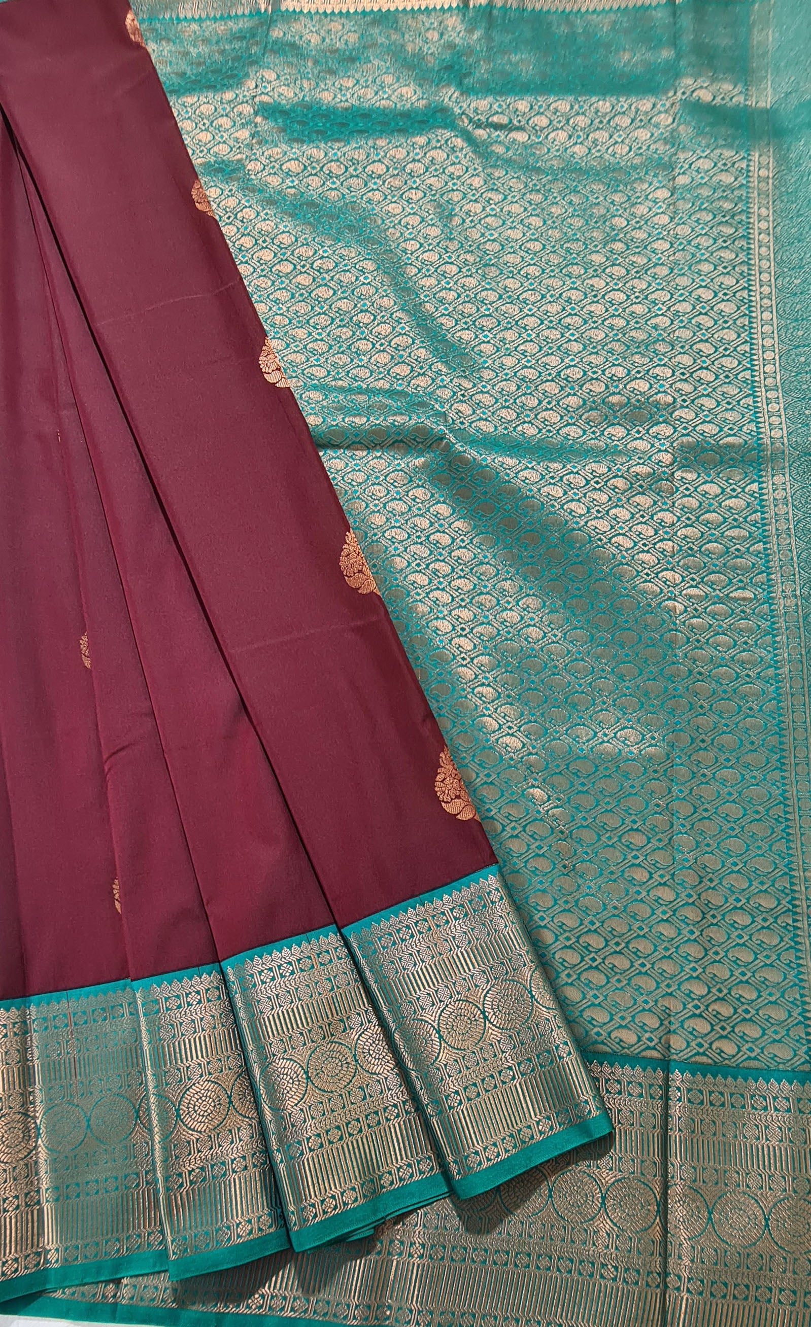 Kanchi Vegan Silk Saree With Contrast Blouse and Rich Jari Pallu