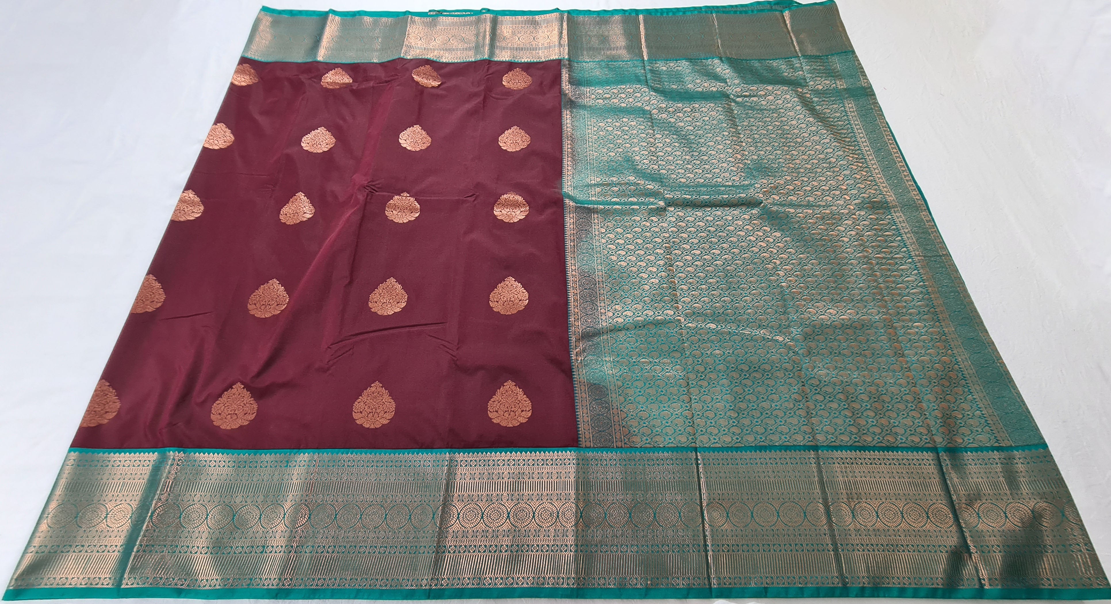 Kanchi Vegan Silk Saree With Contrast Blouse and Rich Jari Pallu