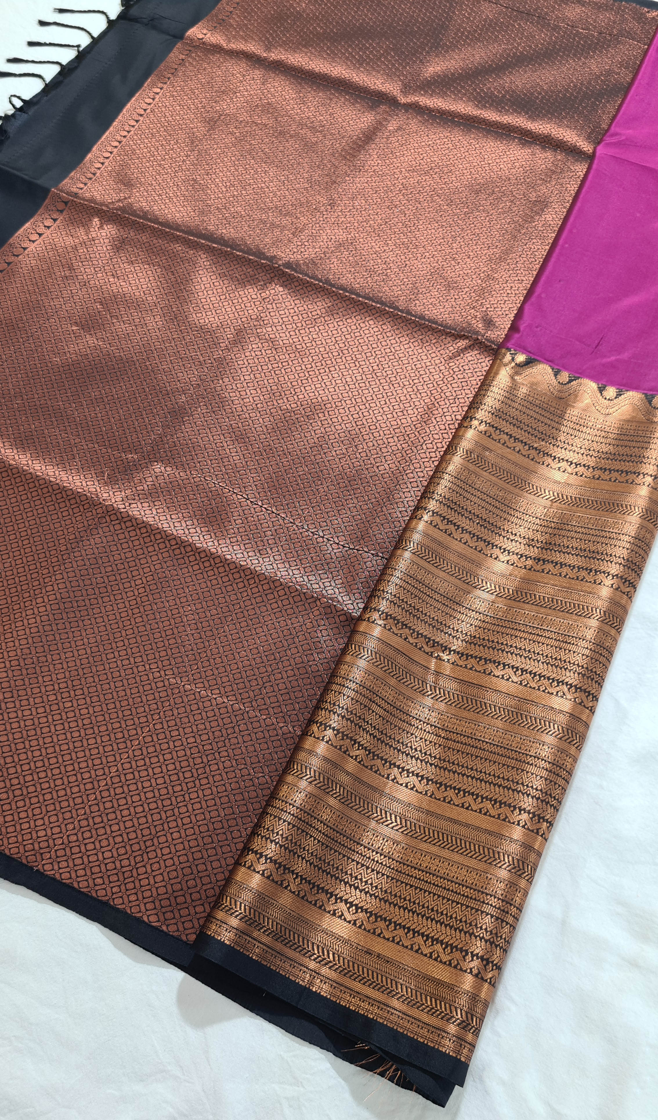 Kanchi Vegan Silk Saree With Contrast Blouse and Rich Jari Pallu