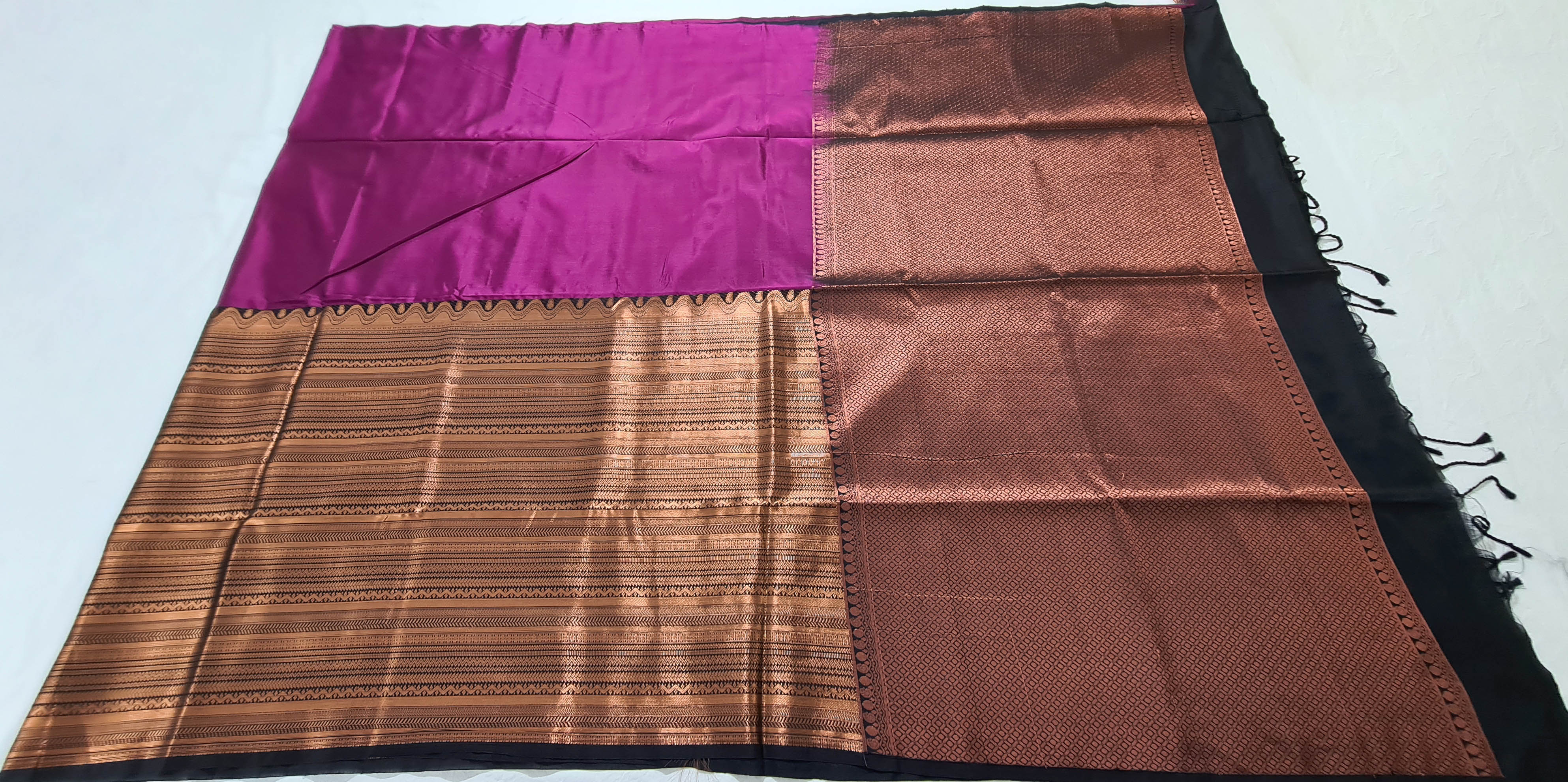 Kanchi Vegan Silk Saree With Contrast Blouse and Rich Jari Pallu