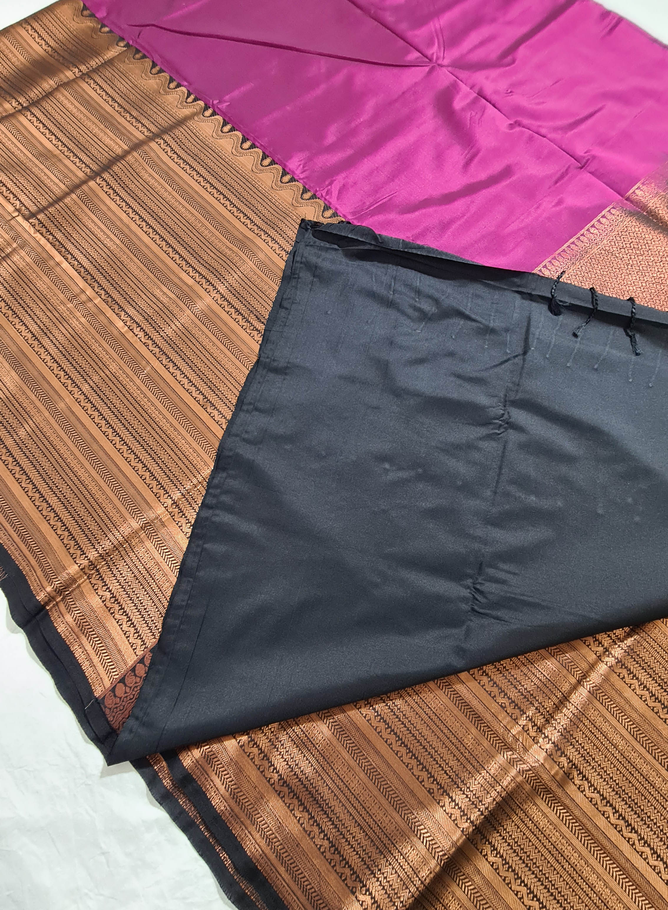 Kanchi Vegan Silk Saree With Contrast Blouse and Rich Jari Pallu