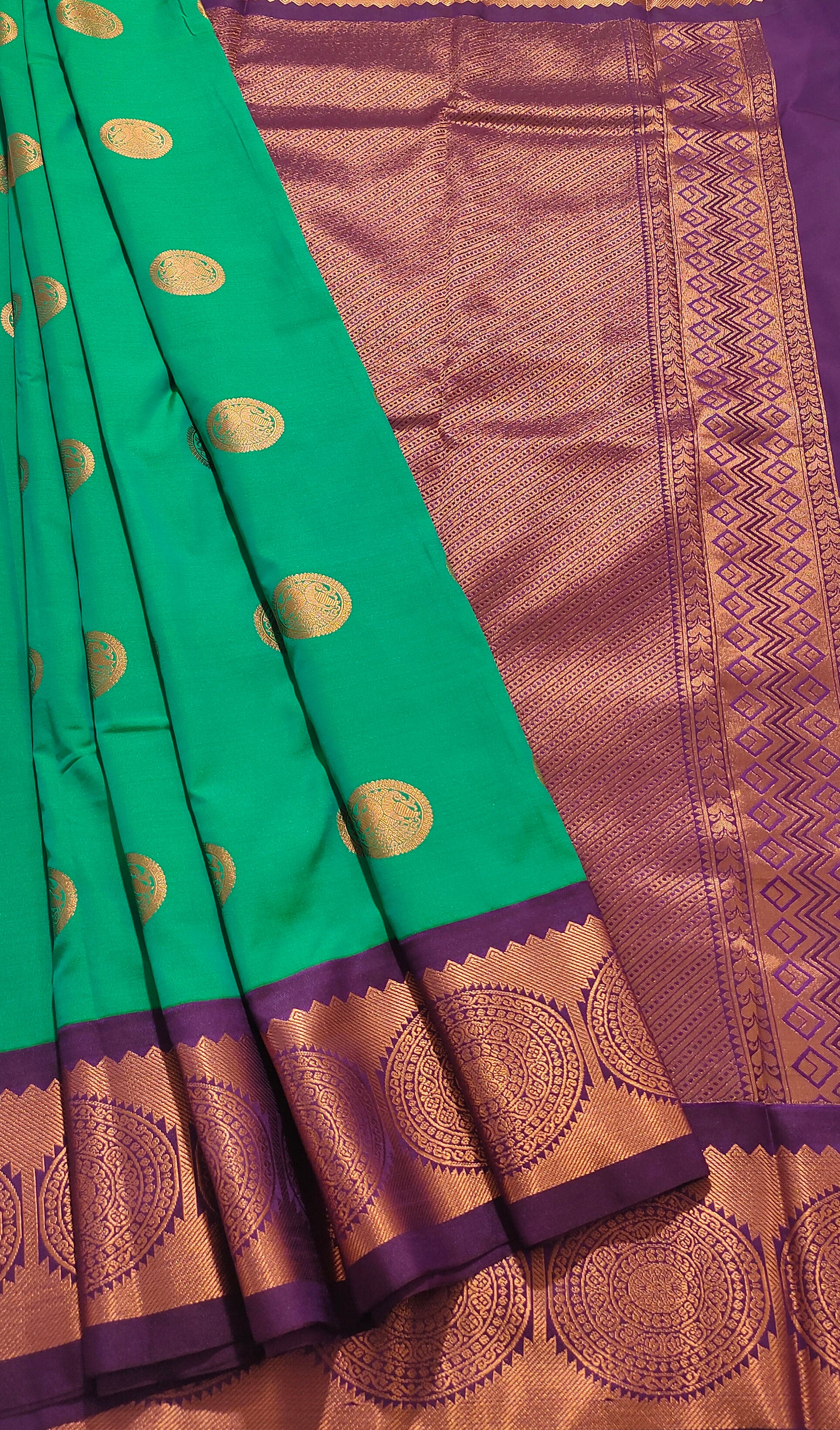 Kanchi Vegan Silk Saree With Contrast Blouse and Rich Jari Pallu