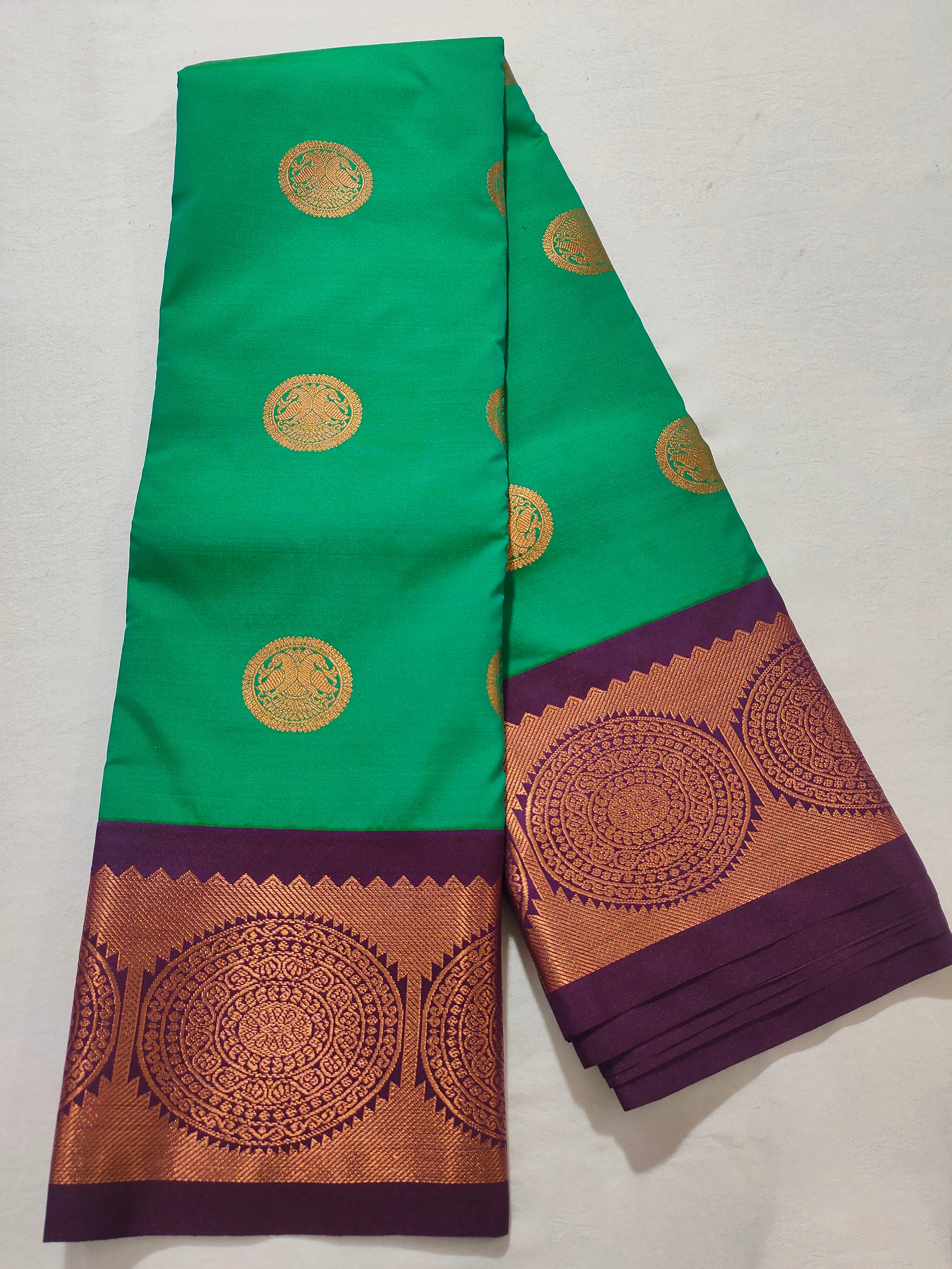 Kanchi Vegan Silk Saree With Contrast Blouse and Rich Jari Pallu