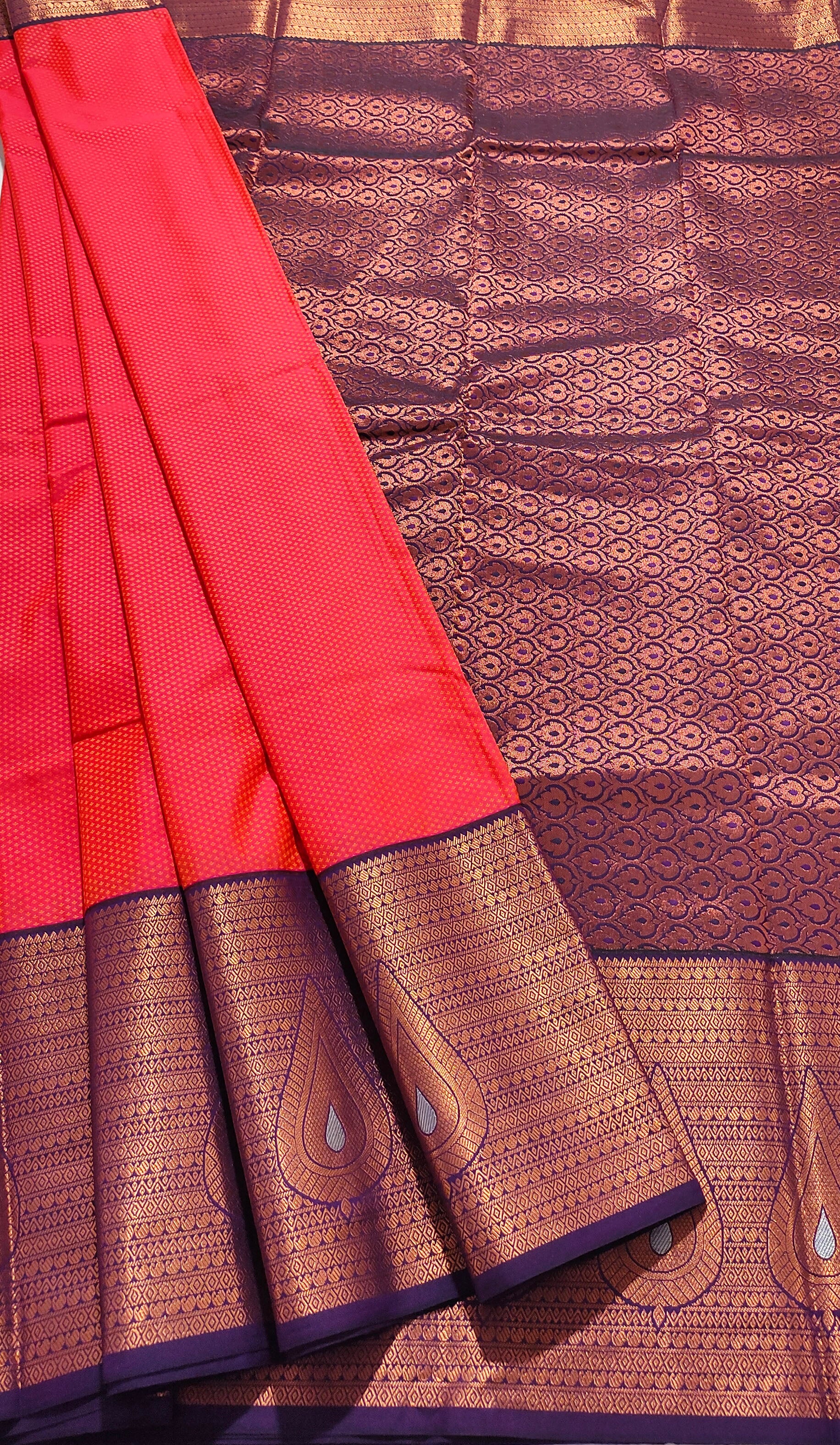 Kanchi Vegan Silk Saree With Contrast Blouse and Rich Jari Pallu