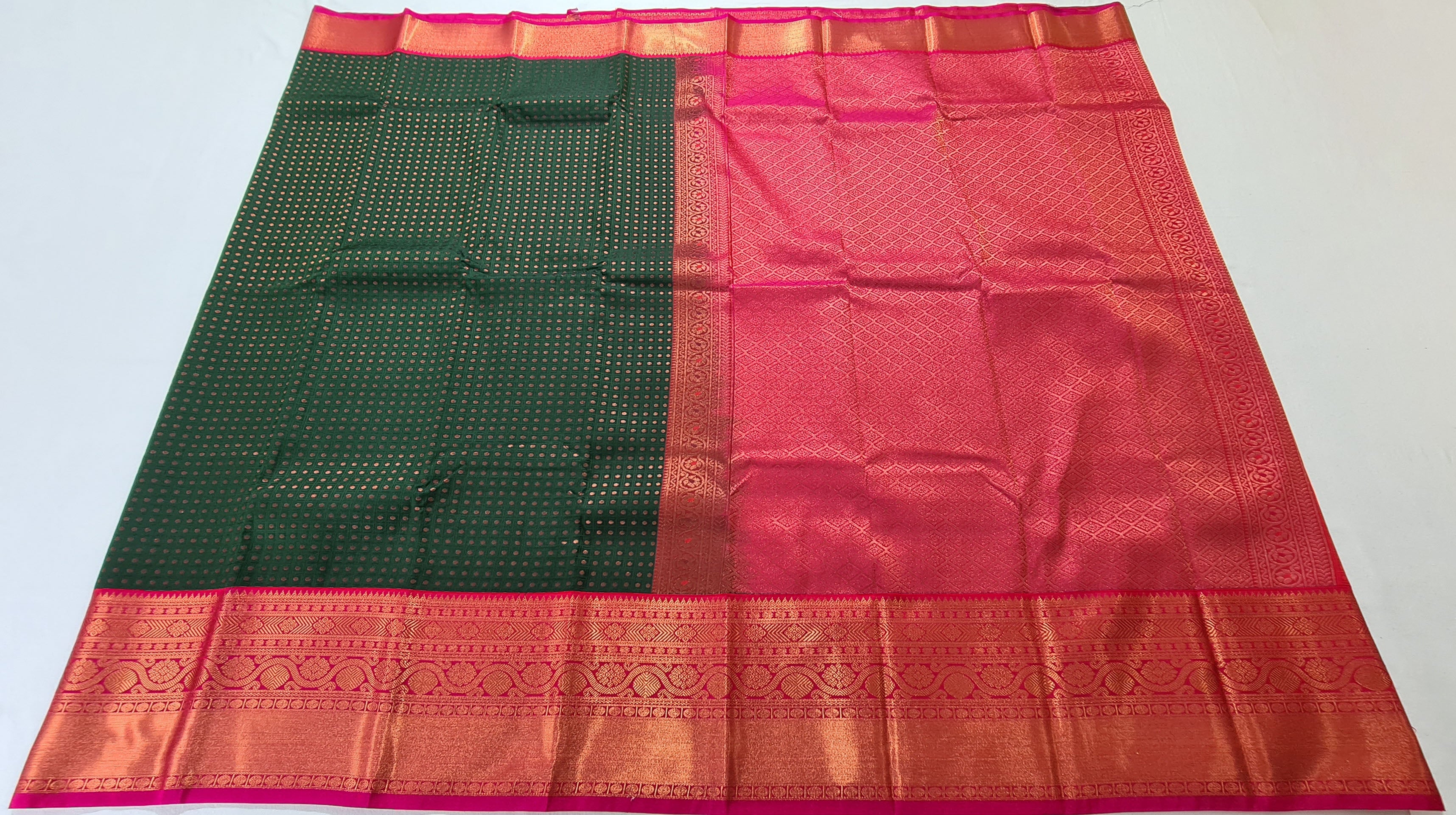 Kanchi Vegan Silk Saree With Contrast Blouse and Rich Jari Pallu