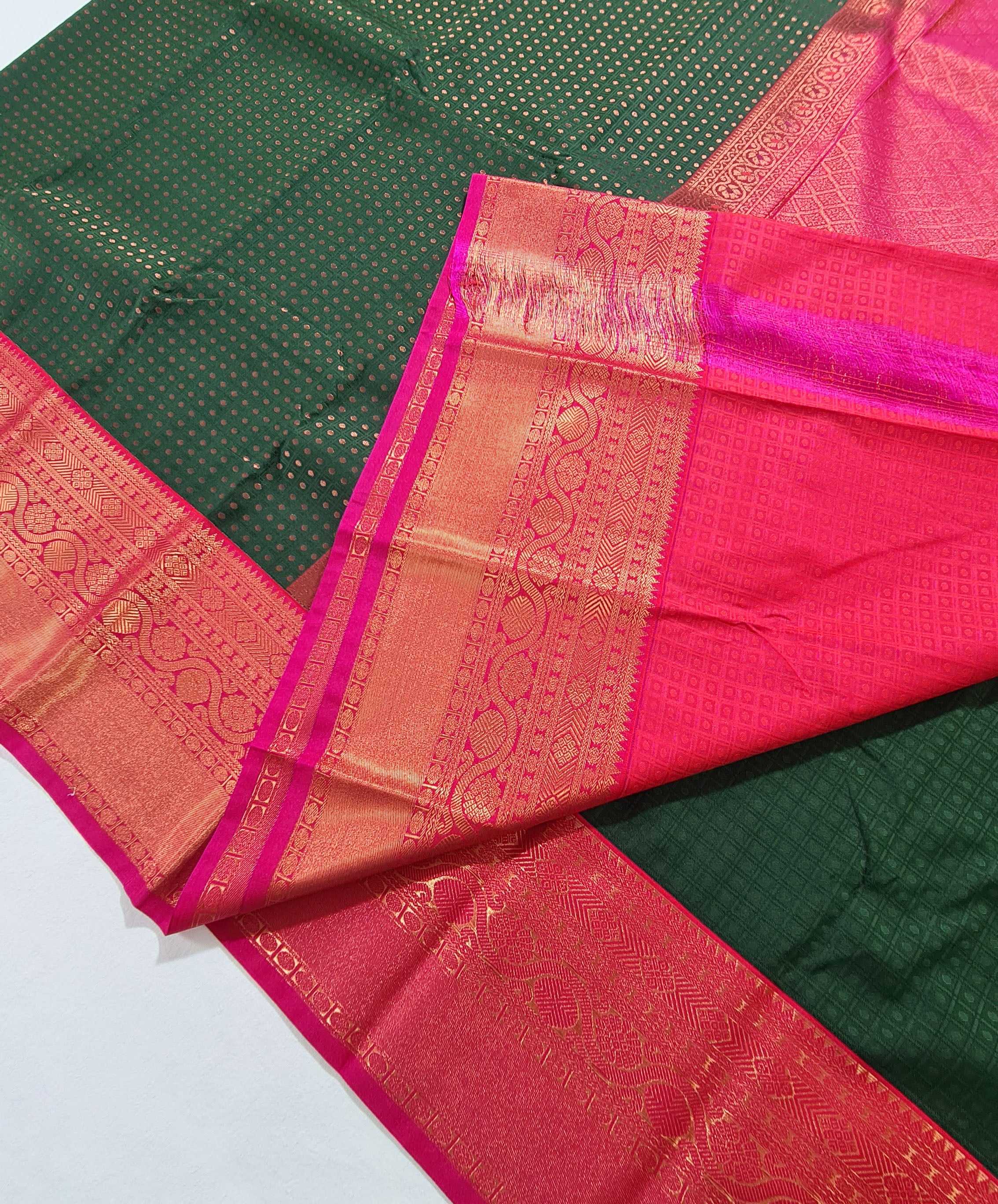 Kanchi Vegan Silk Saree With Contrast Blouse and Rich Jari Pallu