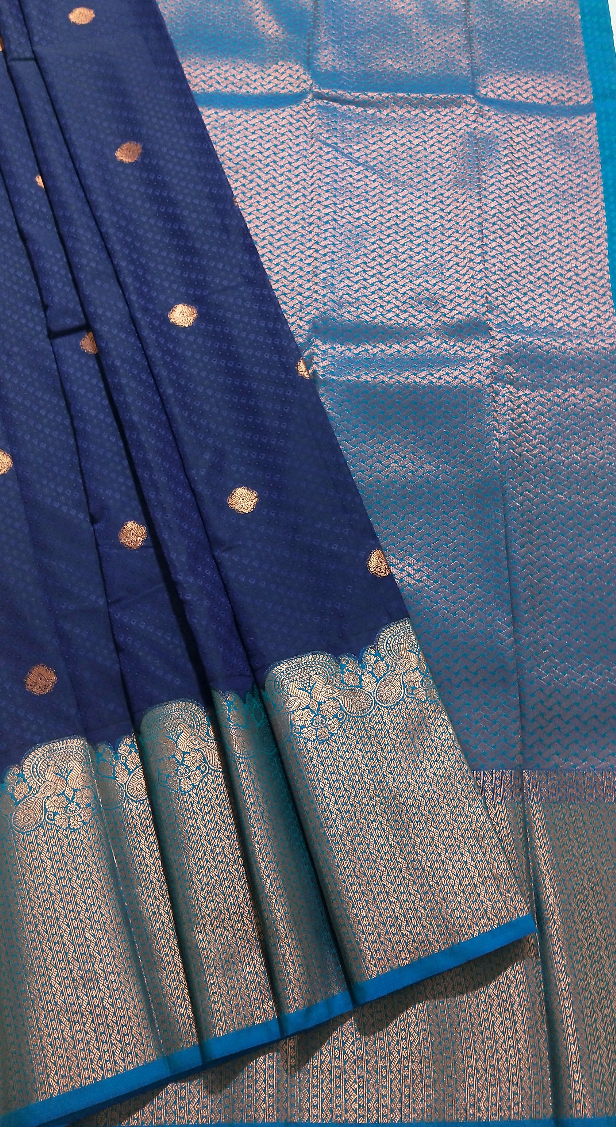 Kanchi Vegan Silk Saree With Contrast Blouse and Rich Jari Pallu