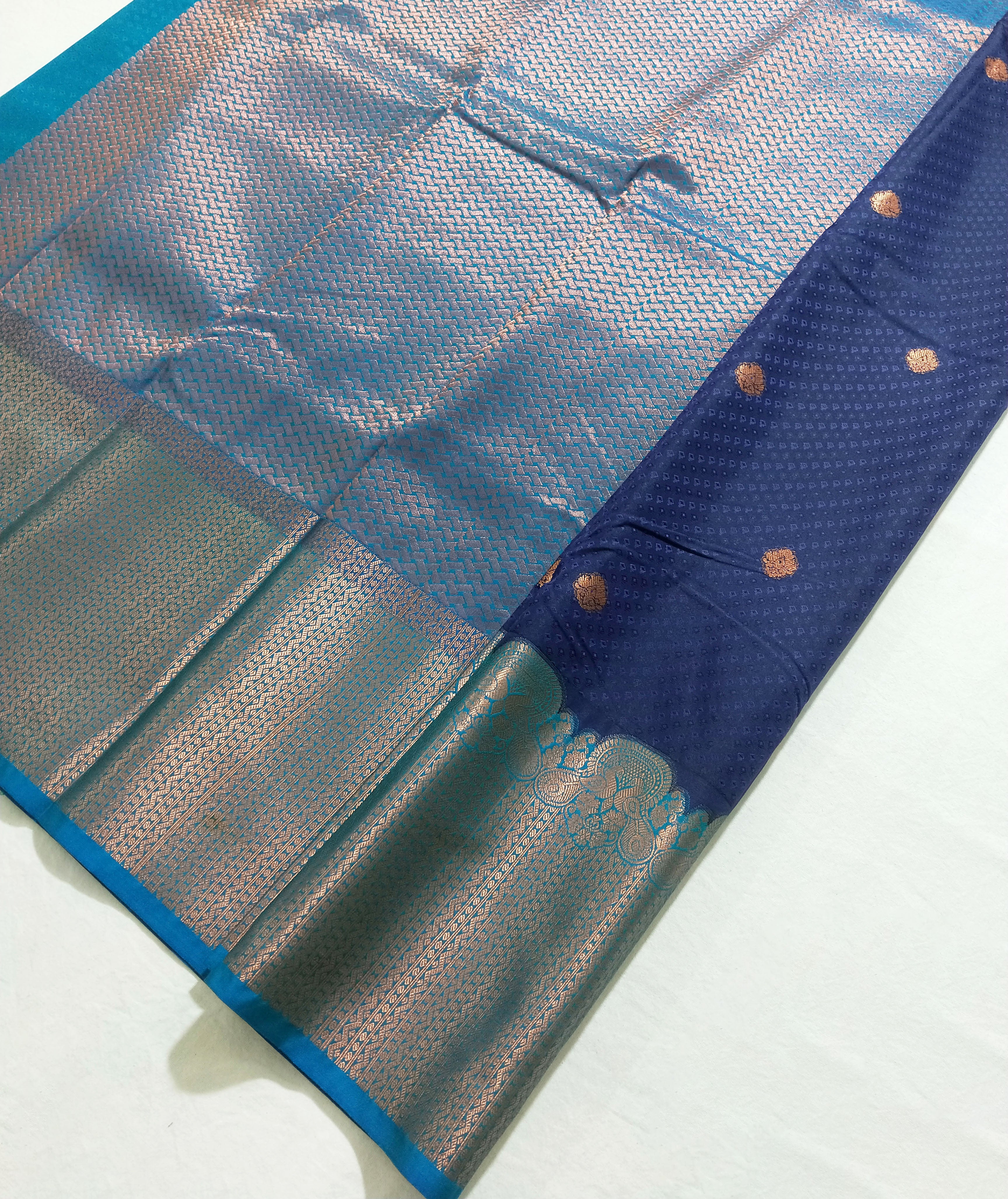 Kanchi Vegan Silk Saree With Contrast Blouse and Rich Jari Pallu