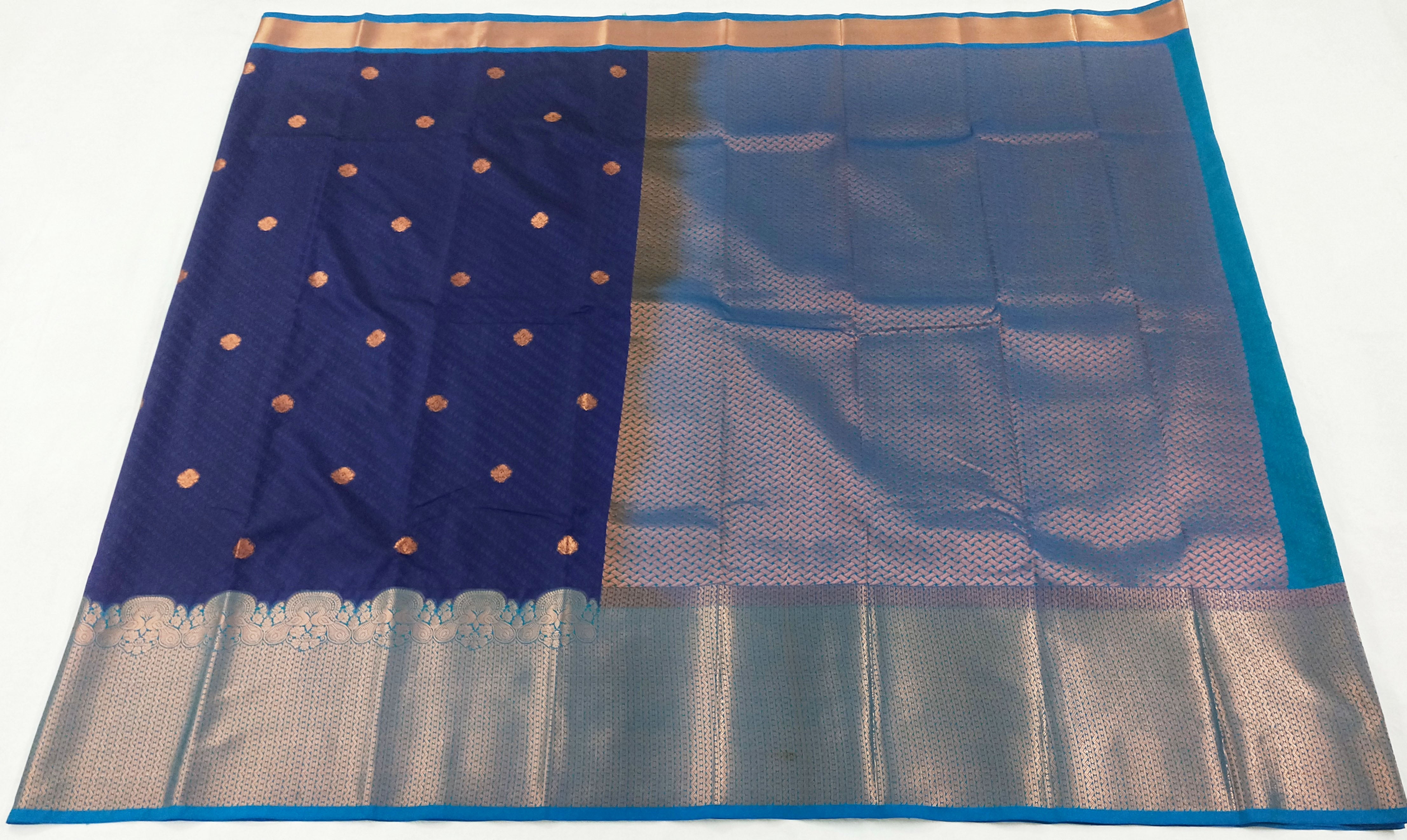 Kanchi Vegan Silk Saree With Contrast Blouse and Rich Jari Pallu