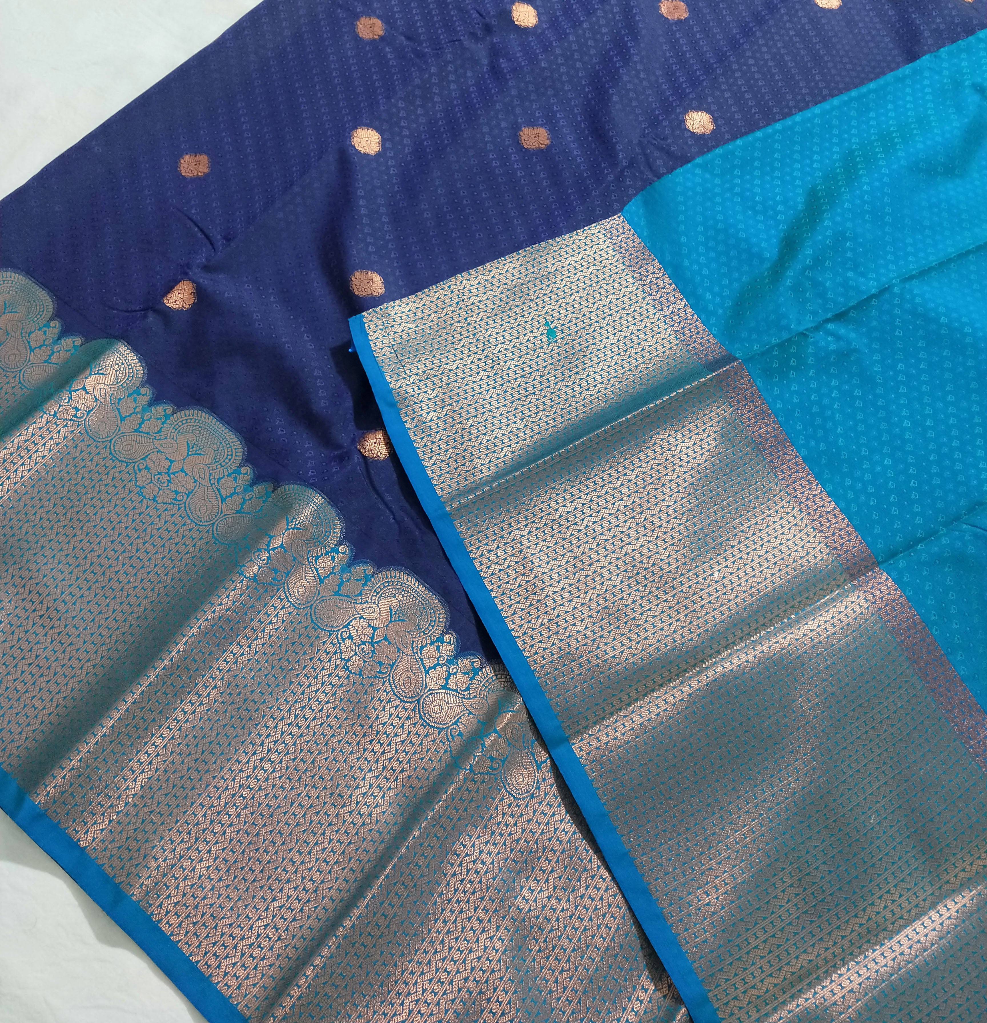 Kanchi Vegan Silk Saree With Contrast Blouse and Rich Jari Pallu