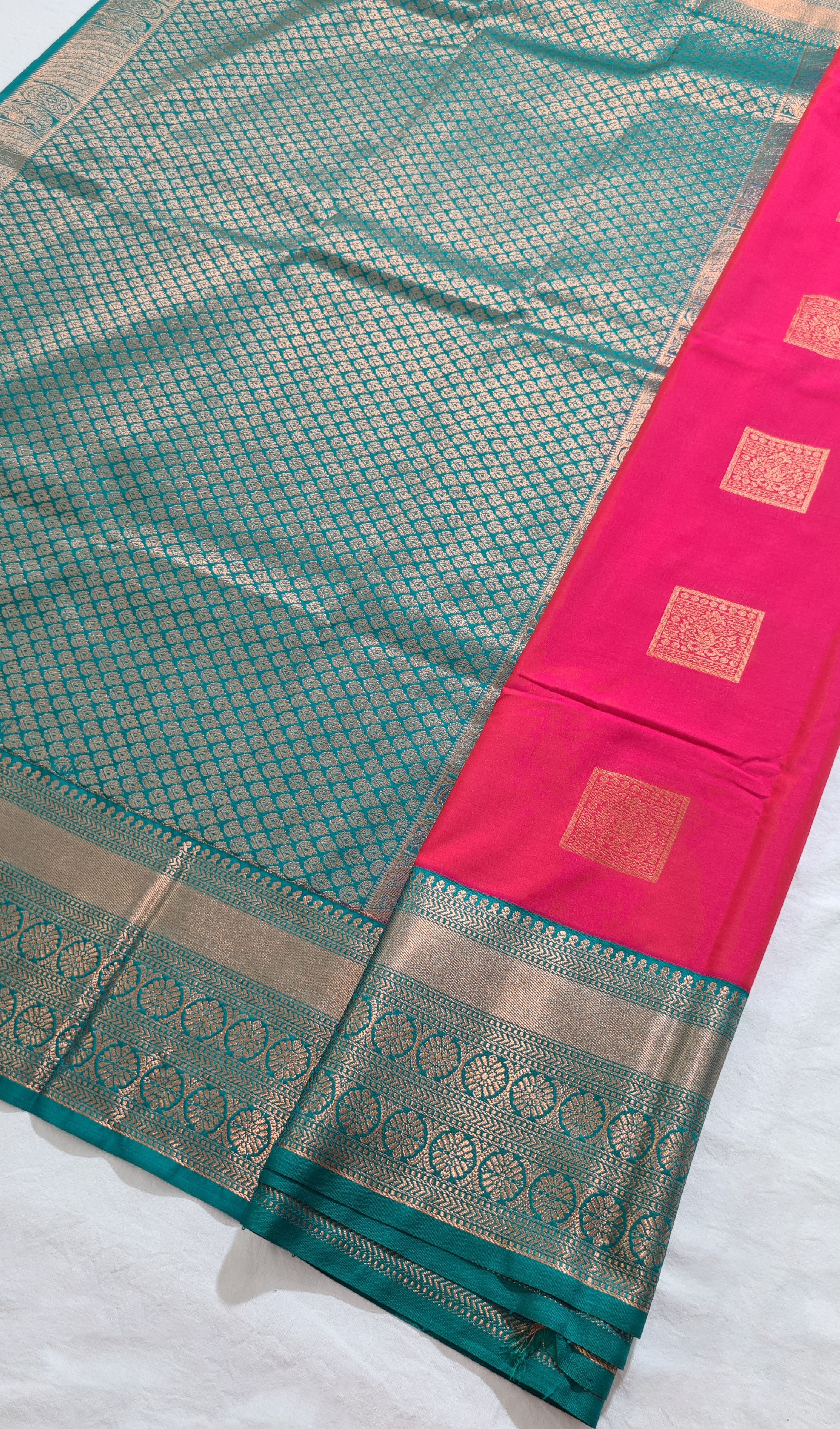 Kanchi Vegan Silk Saree With Contrast Blouse and Rich Jari Pallu