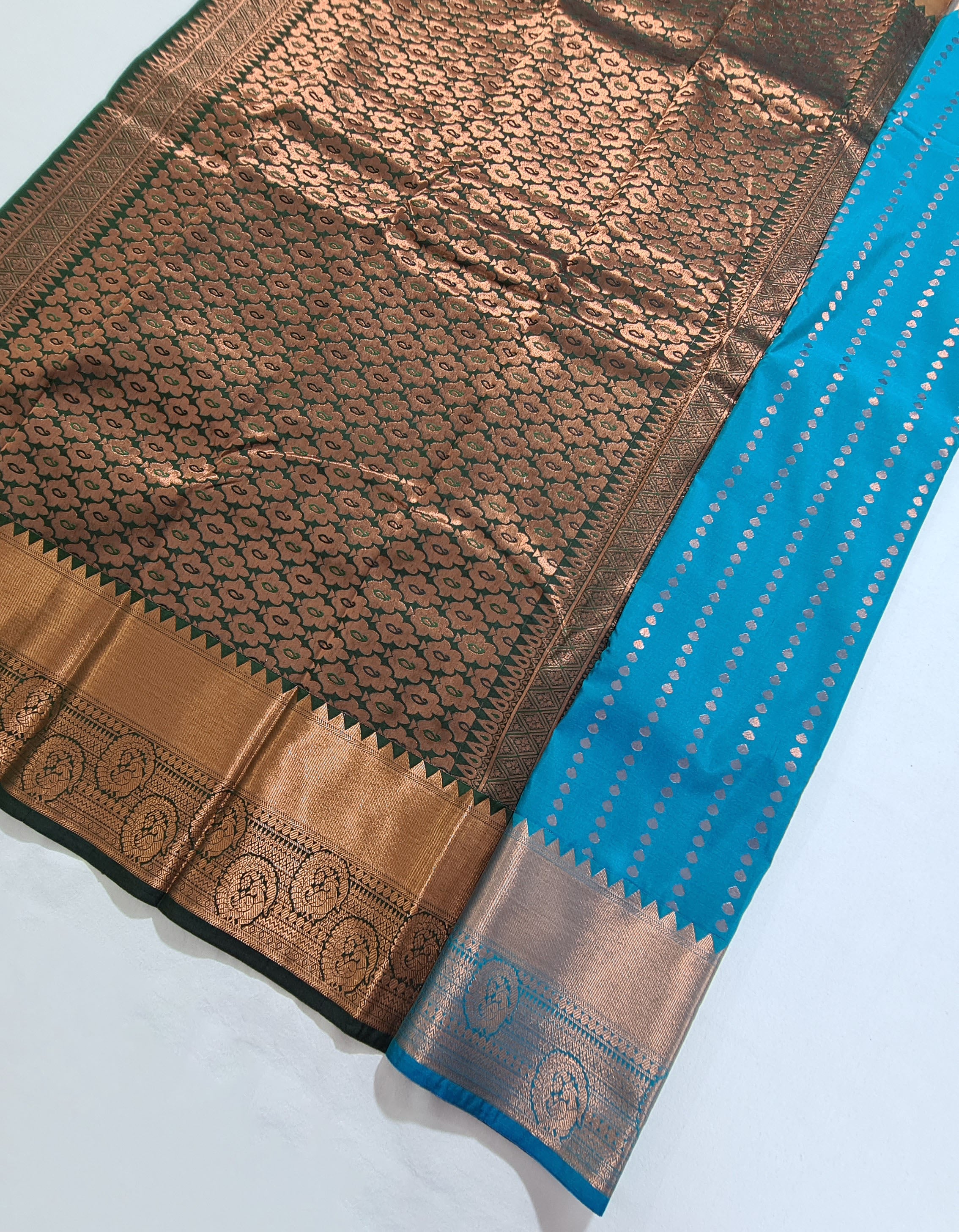 Kanchi Vegan Silk Saree With Contrast Blouse and Rich Jari Pallu
