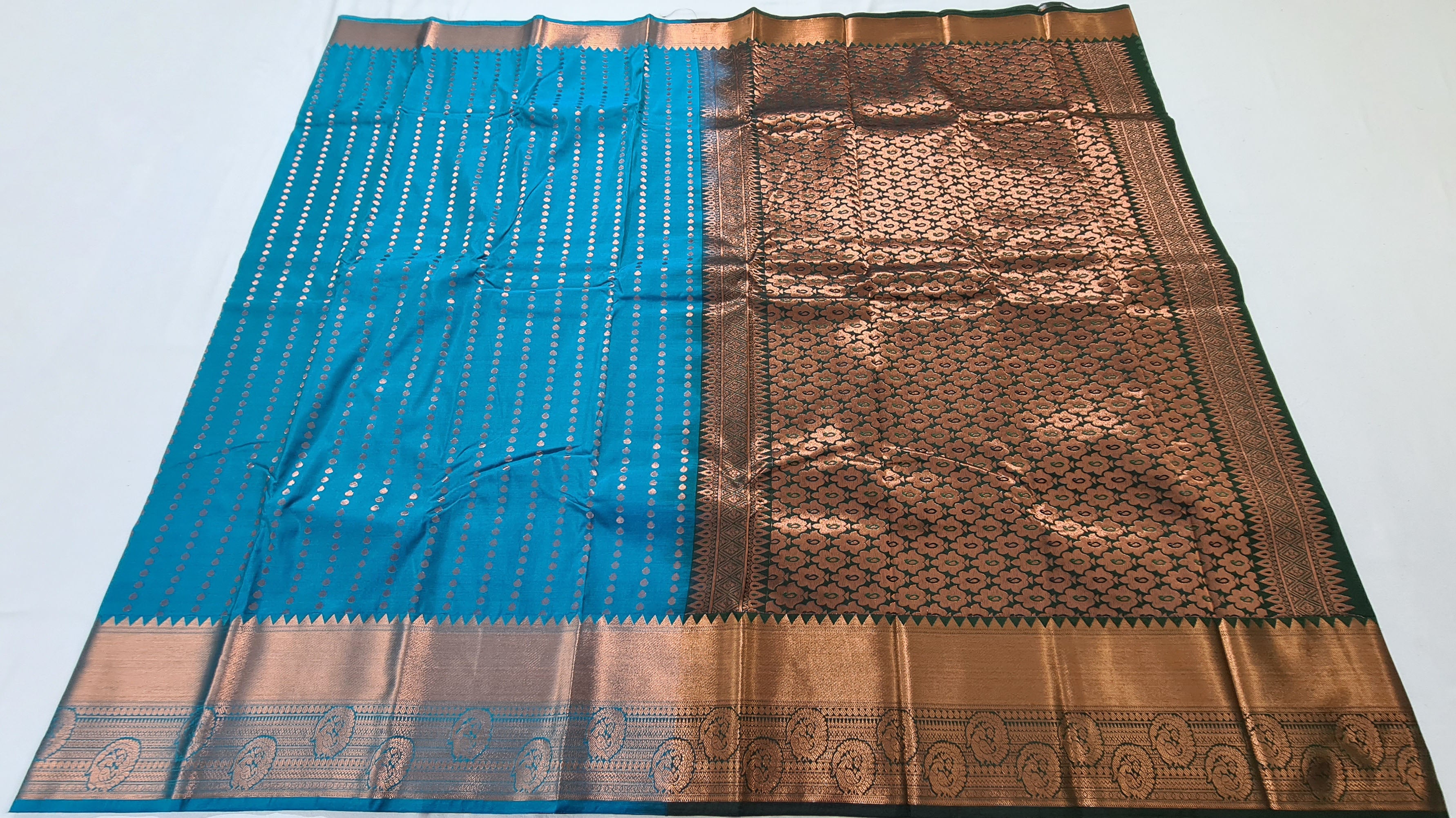 Kanchi Vegan Silk Saree With Contrast Blouse and Rich Jari Pallu