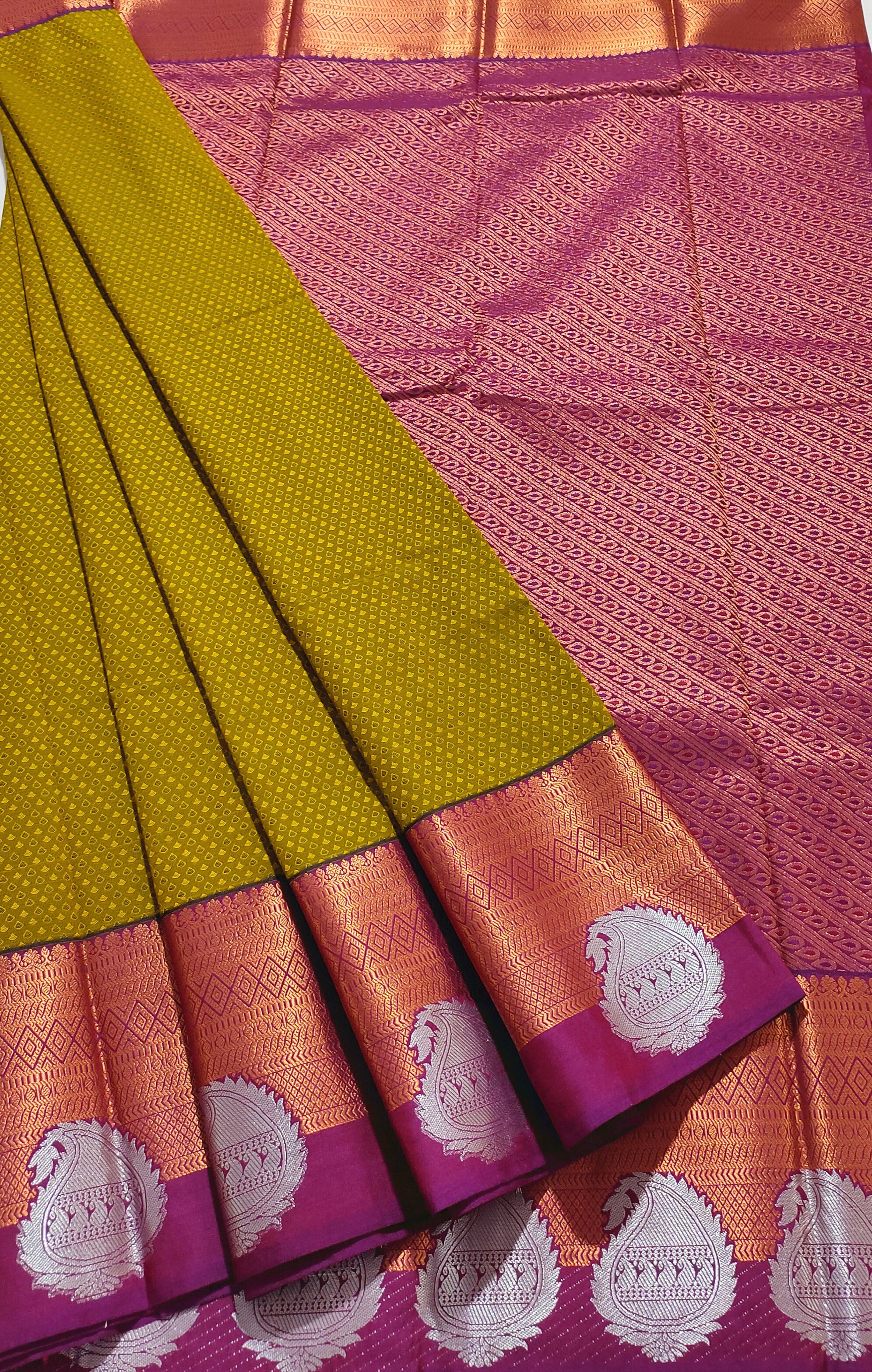 Kanchi Vegan Silk Saree With Contrast Blouse and Rich Jari Pallu