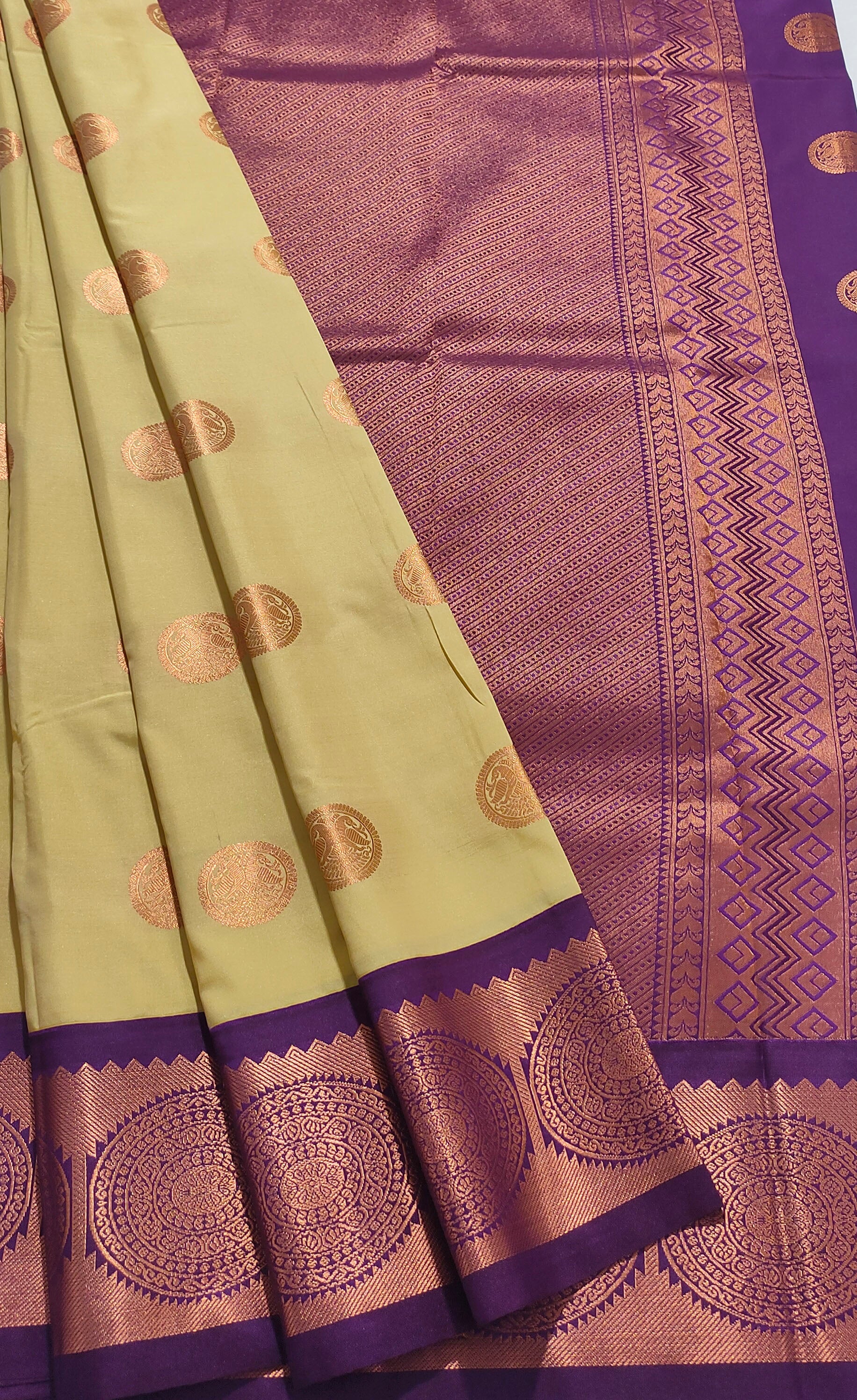 Kanchi Vegan Silk Saree With Contrast Blouse and Rich Jari Pallu