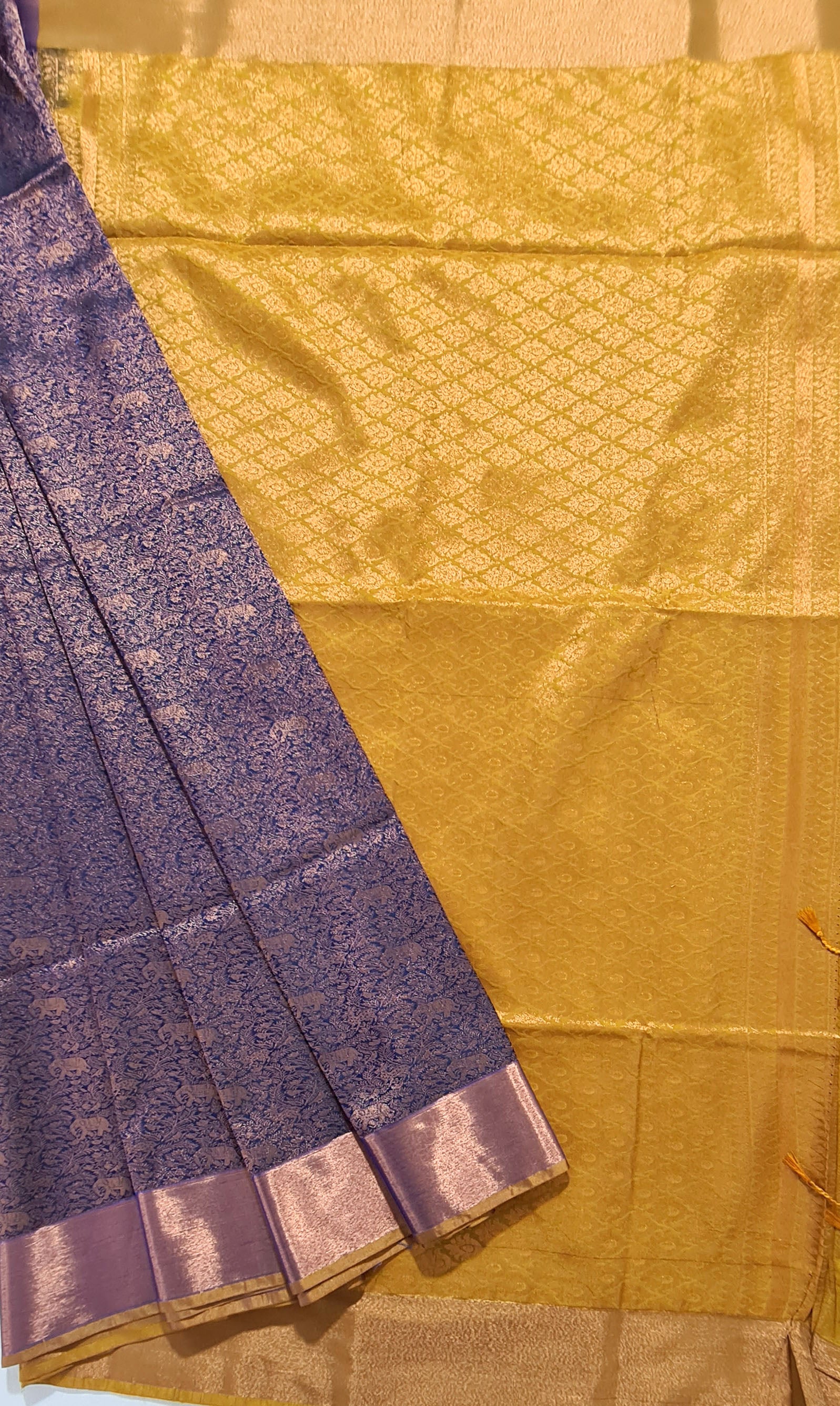Kanchi Vegan Silk Saree With Contrast Blouse and Rich Jari Pallu