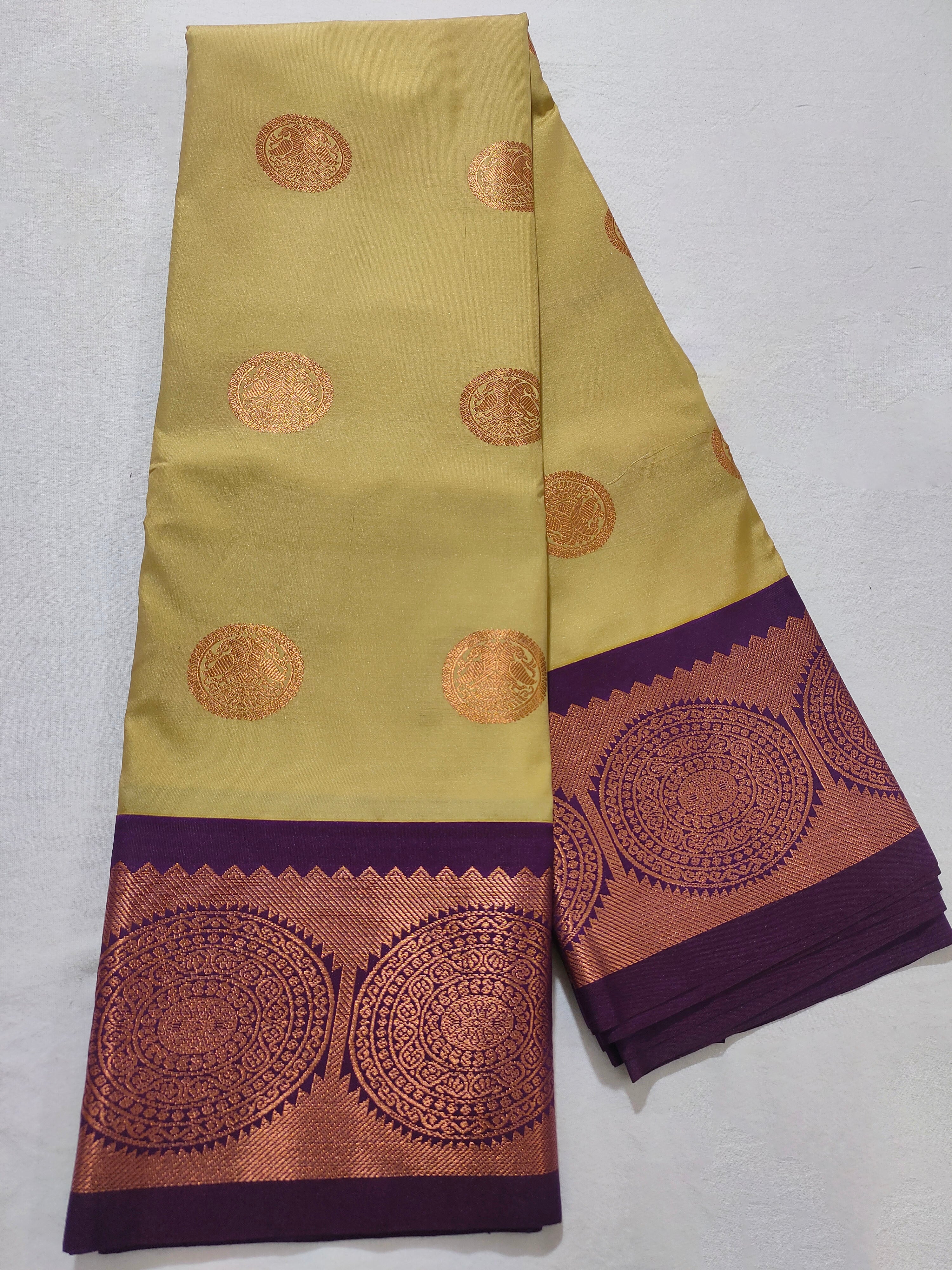 Kanchi Vegan Silk Saree With Contrast Blouse and Rich Jari Pallu