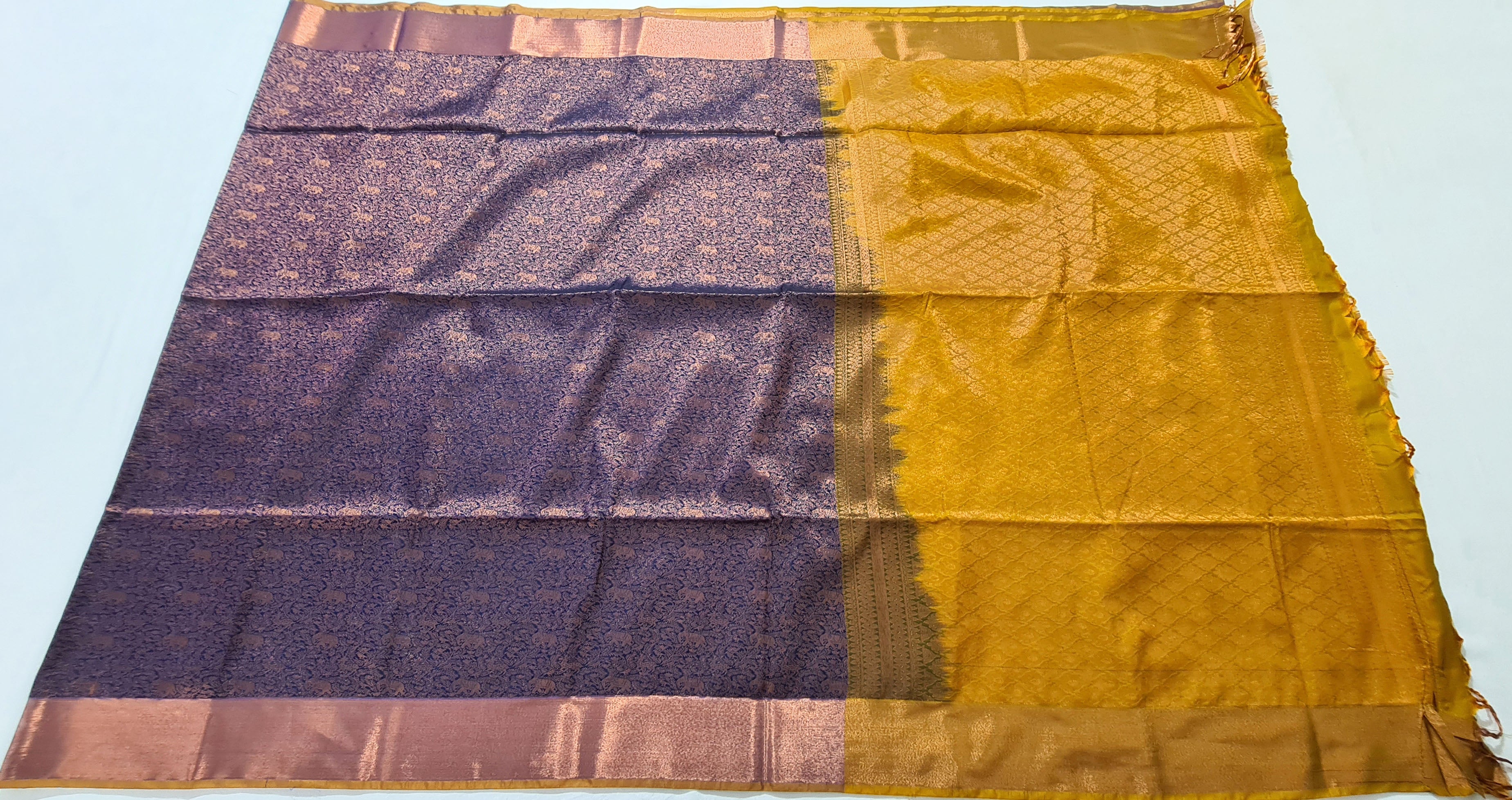 Kanchi Vegan Silk Saree With Contrast Blouse and Rich Jari Pallu