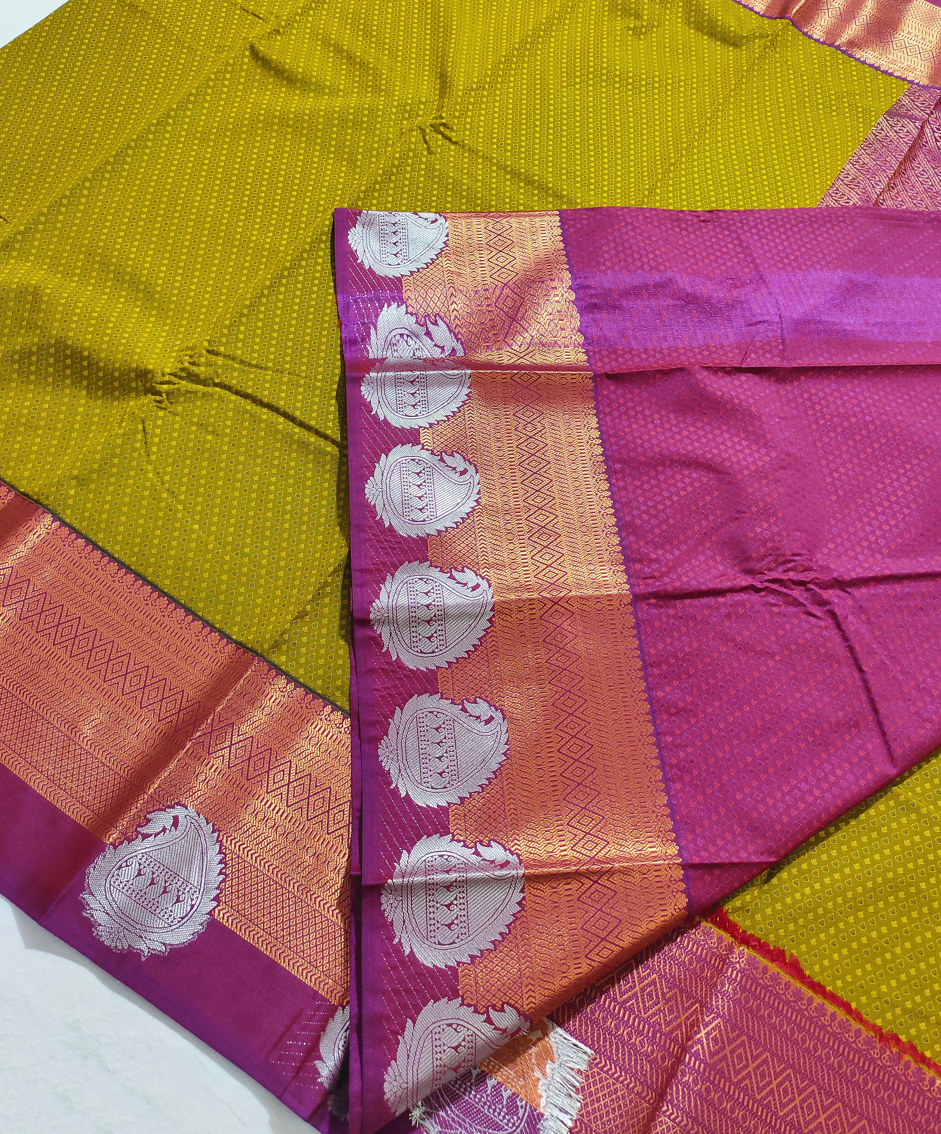 Kanchi Vegan Silk Saree With Contrast Blouse and Rich Jari Pallu