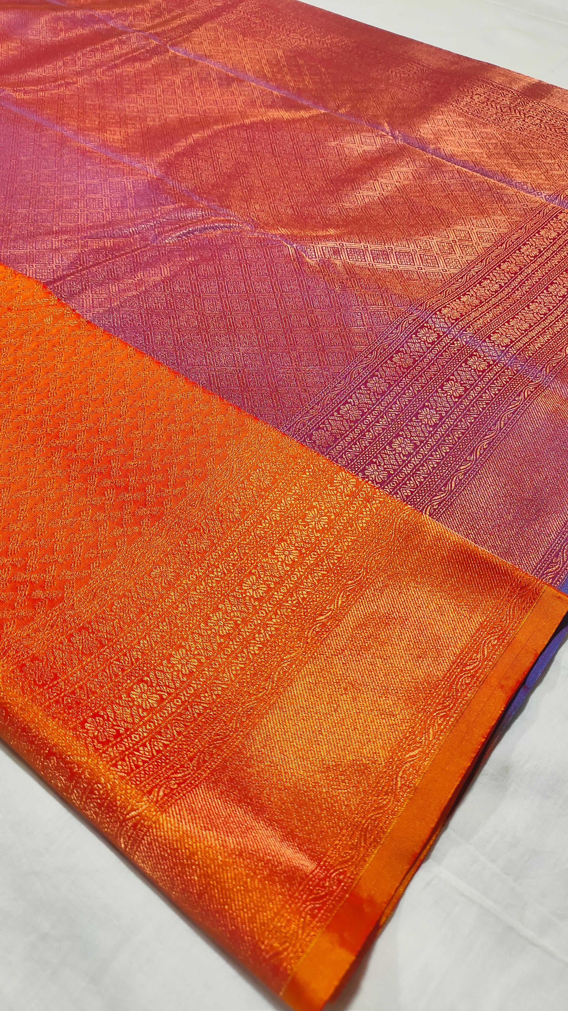 Kanchi Vegan  Silk Saree  with contrast blouse and rich jari pallu