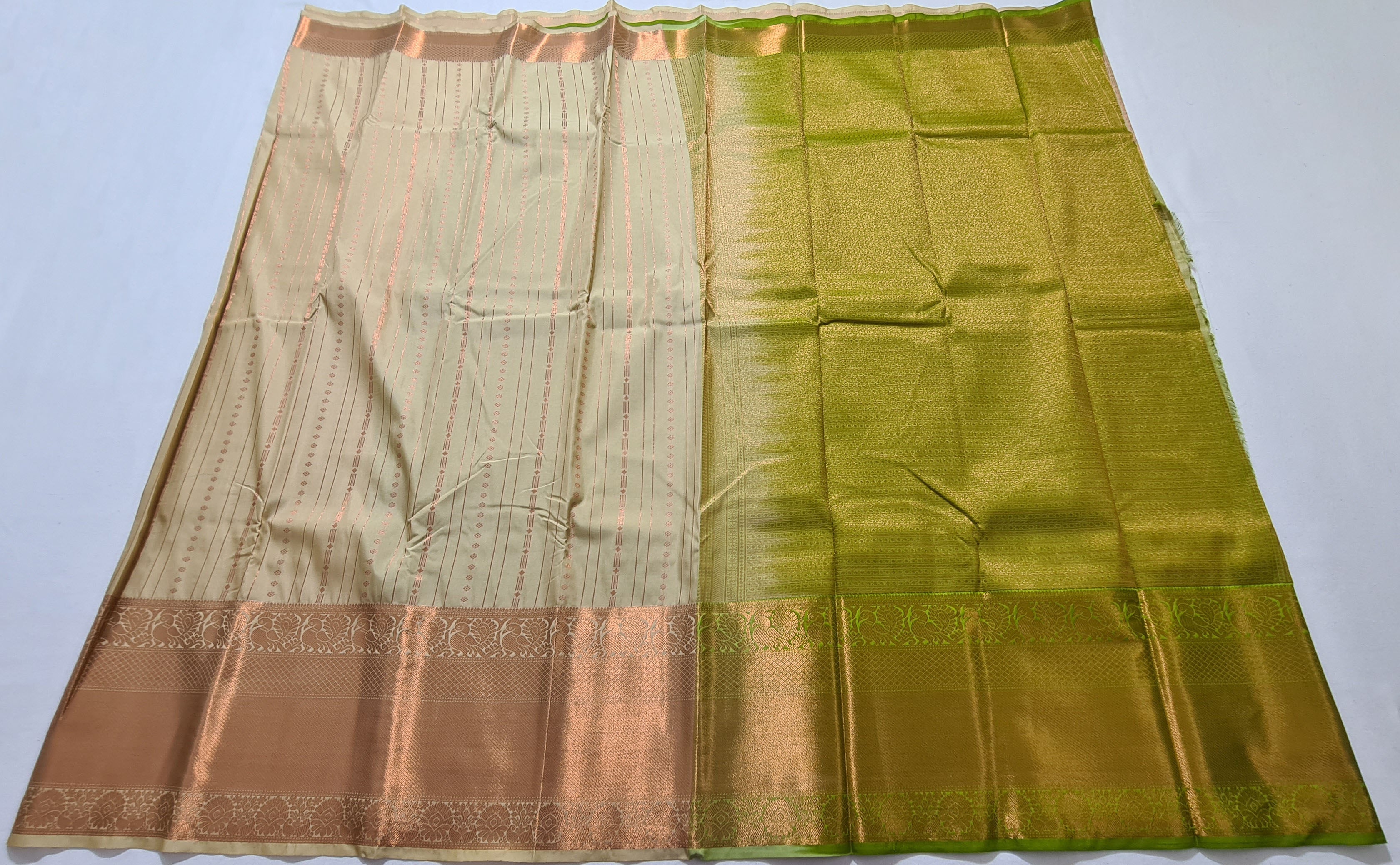 Kanchi Vegan Silk Saree With Contrast Blouse and Rich Jari Pallu
