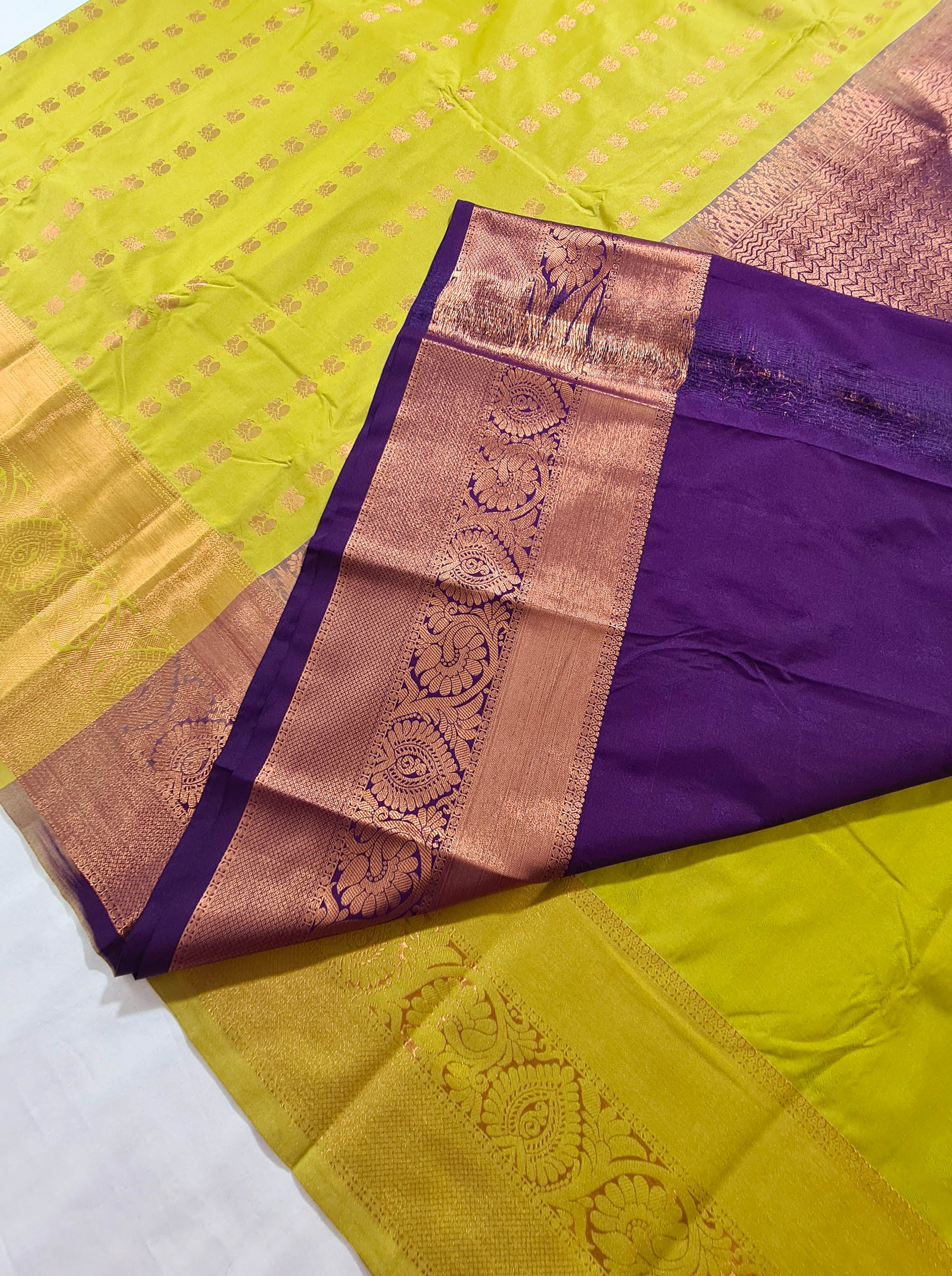 Kanchi Vegan Silk Saree With Contrast Blouse and Rich Jari Pallu