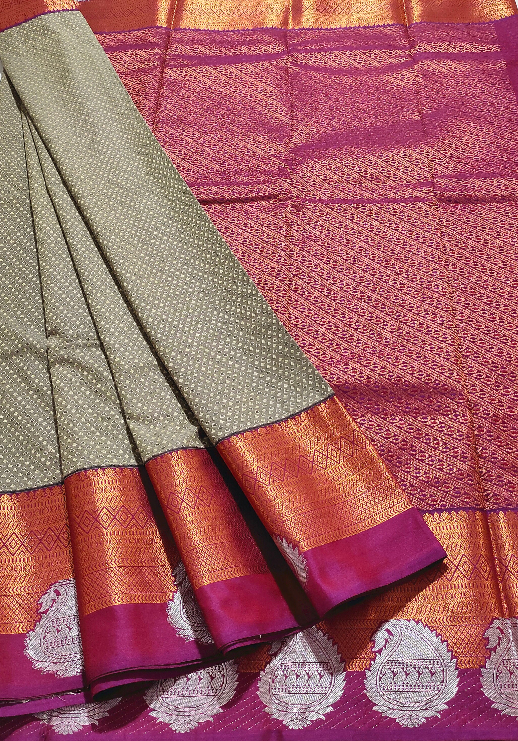 Kanchi Vegan Silk Saree With Contrast Blouse and Rich Jari Pallu