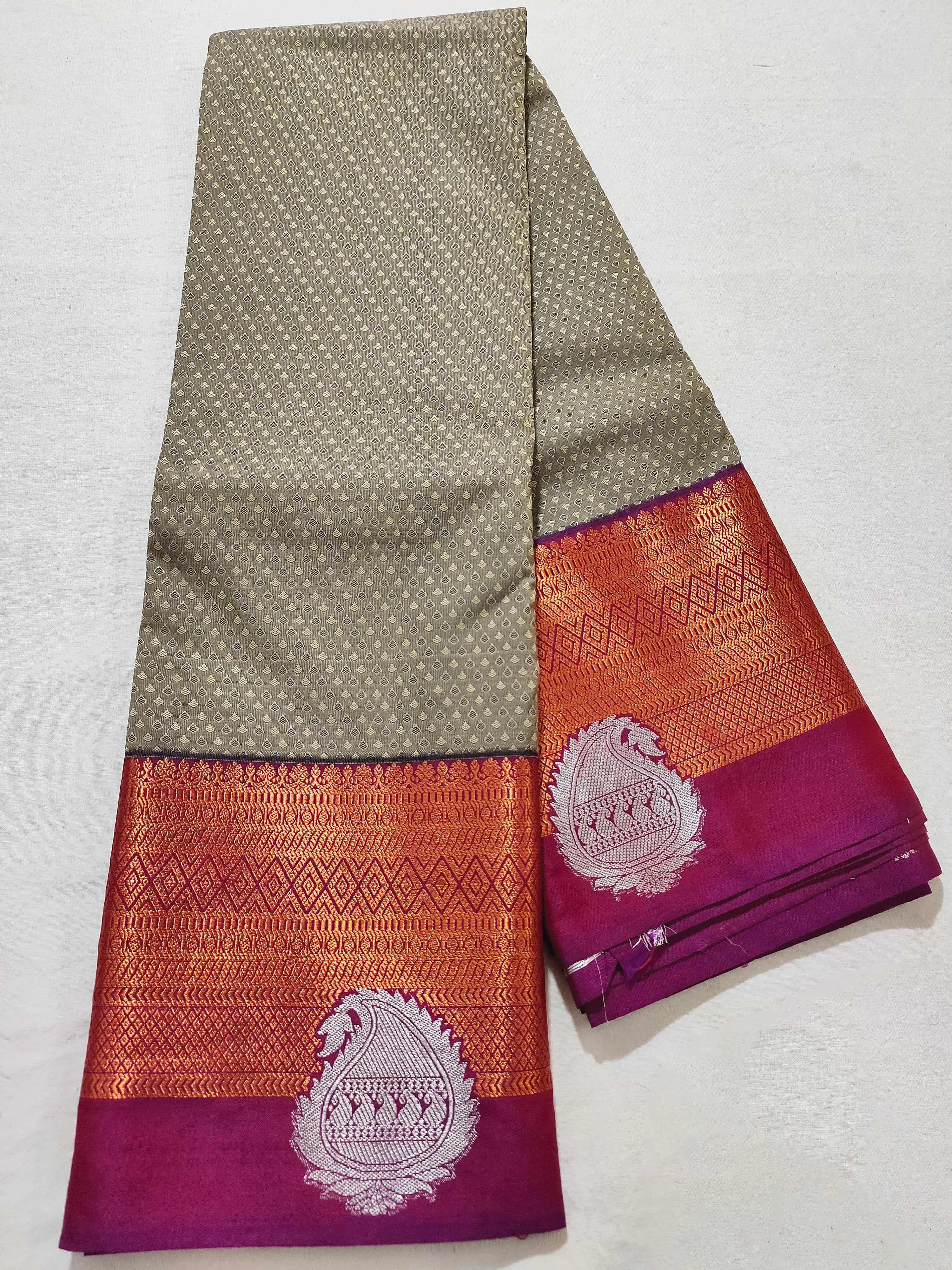 Kanchi Vegan Silk Saree With Contrast Blouse and Rich Jari Pallu