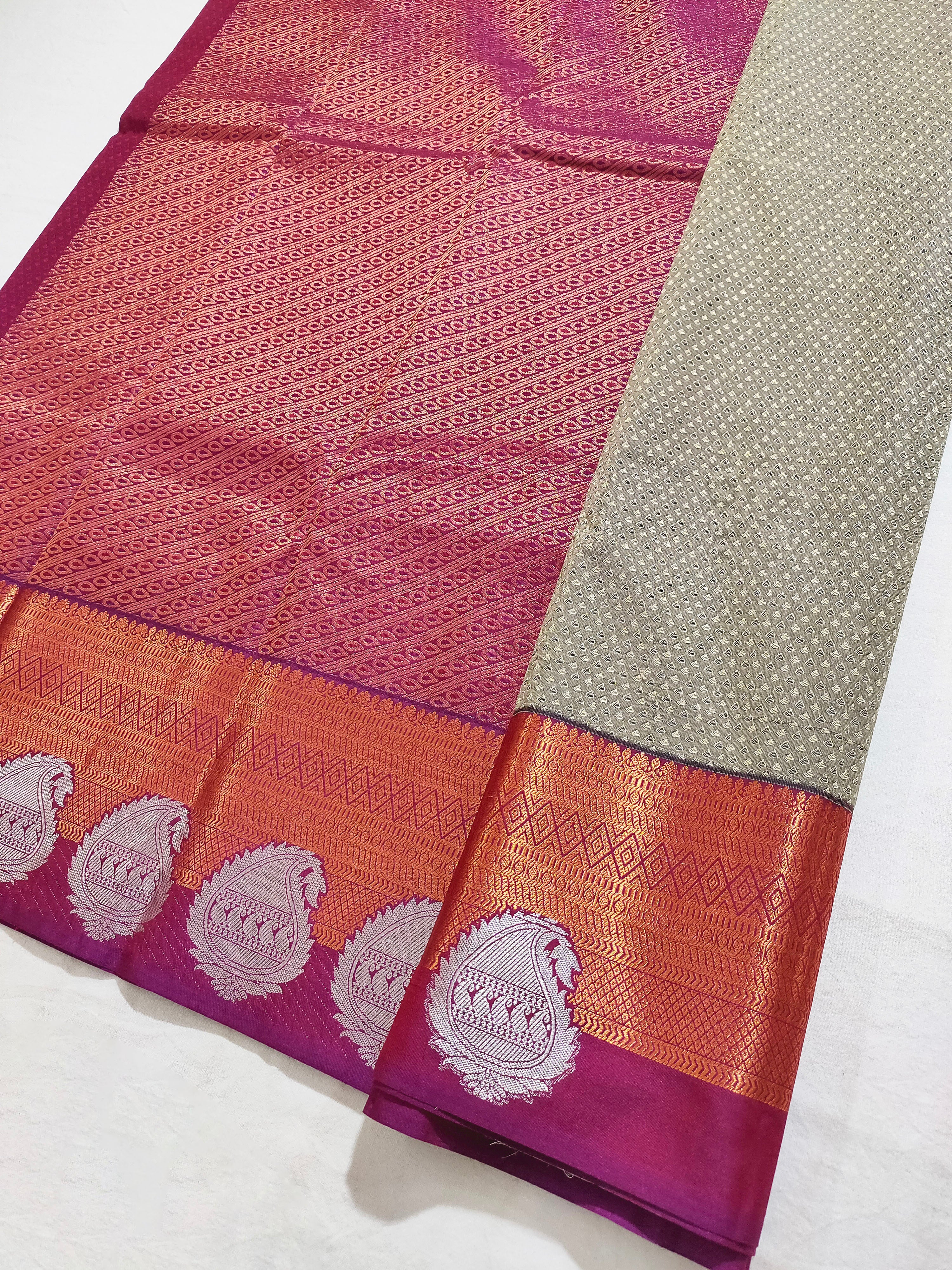 Kanchi Vegan Silk Saree With Contrast Blouse and Rich Jari Pallu