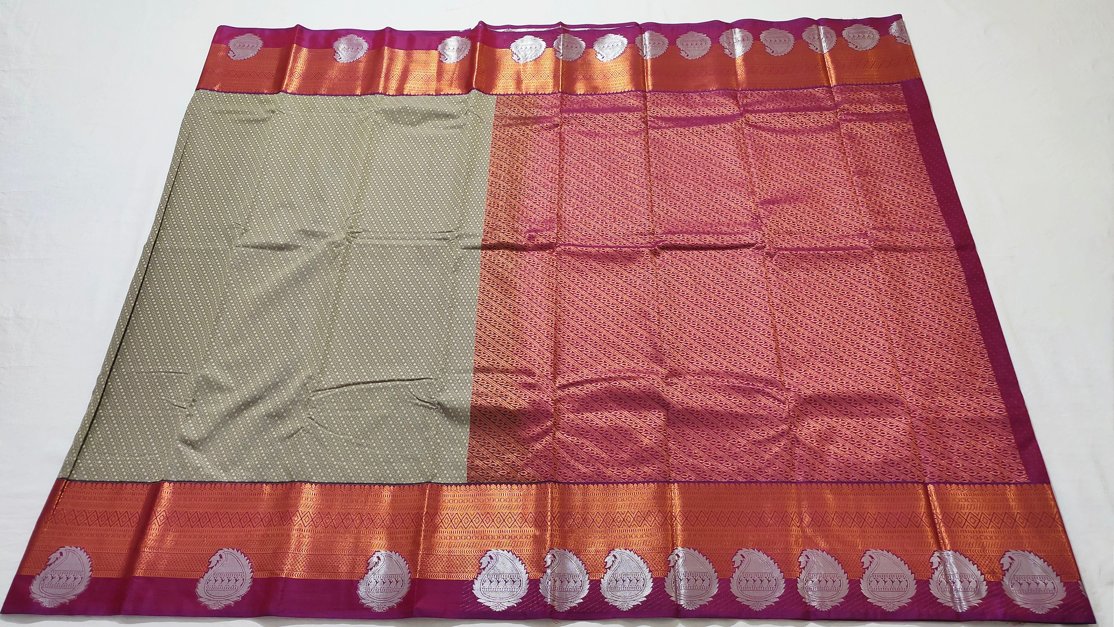 Kanchi Vegan Silk Saree With Contrast Blouse and Rich Jari Pallu