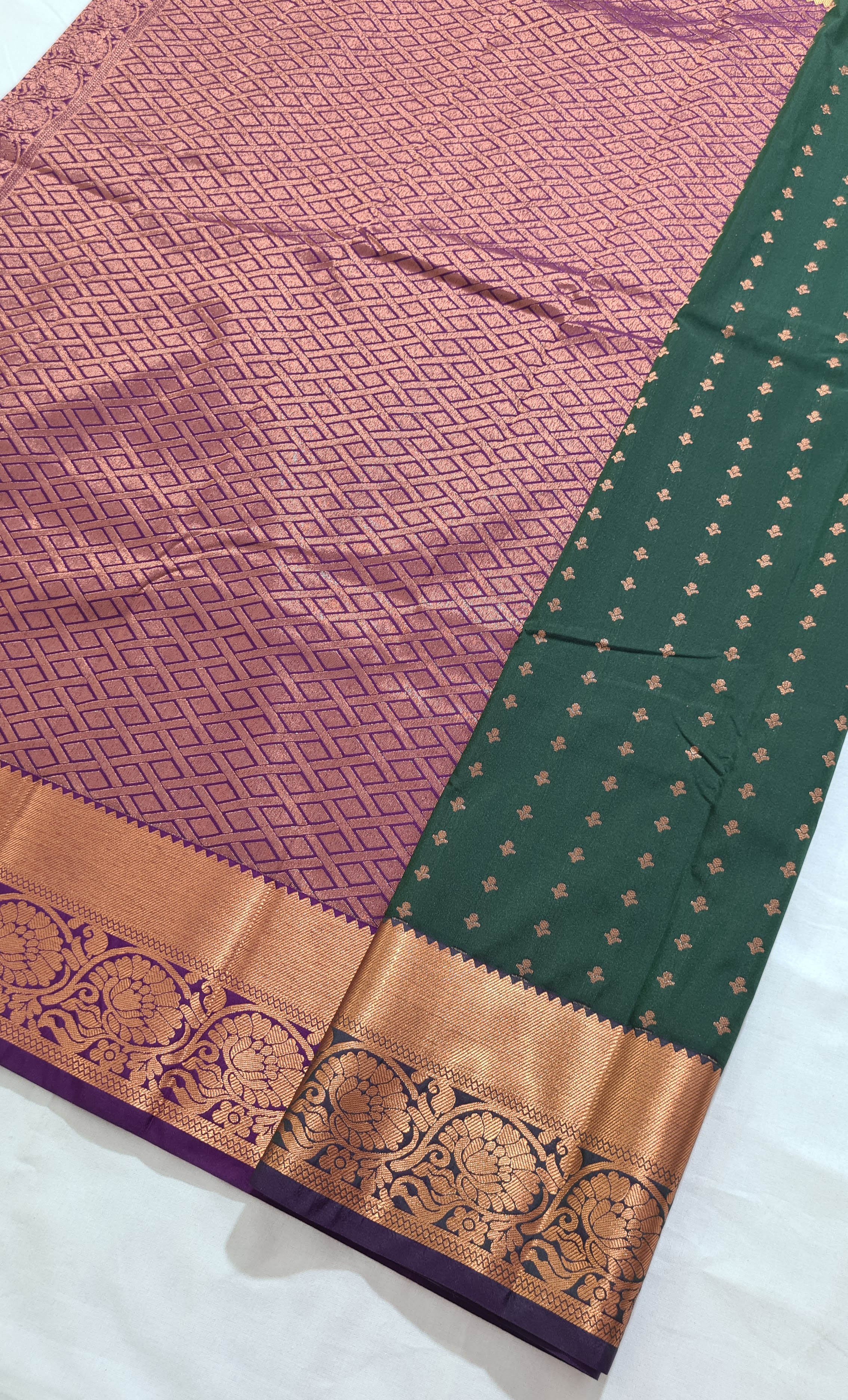 Kanchi Vegan Silk Saree With Contrast Blouse and Rich Jari Pallu