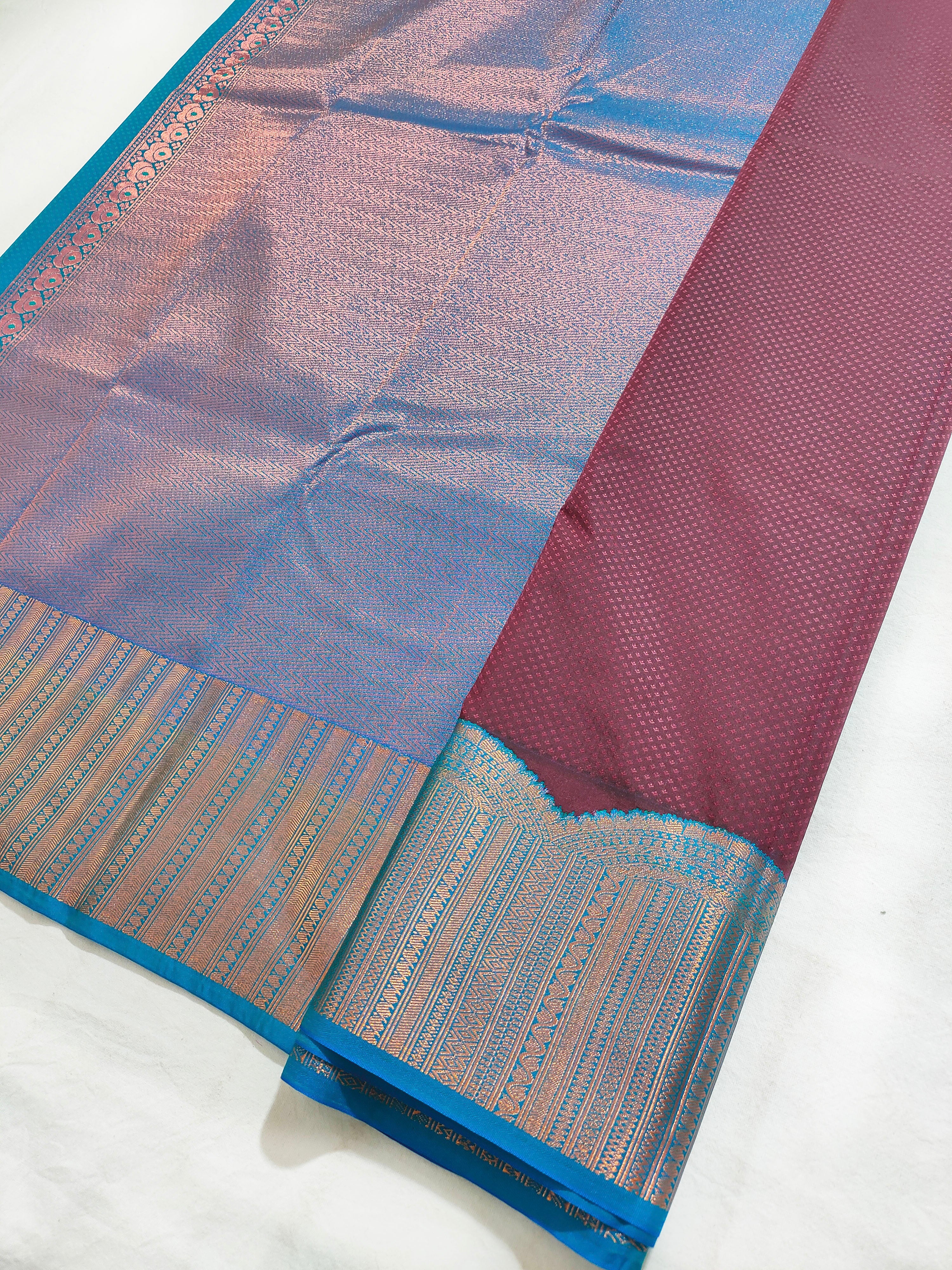 Kanchi Vegan Silk Saree With Contrast Blouse and Rich Jari Pallu