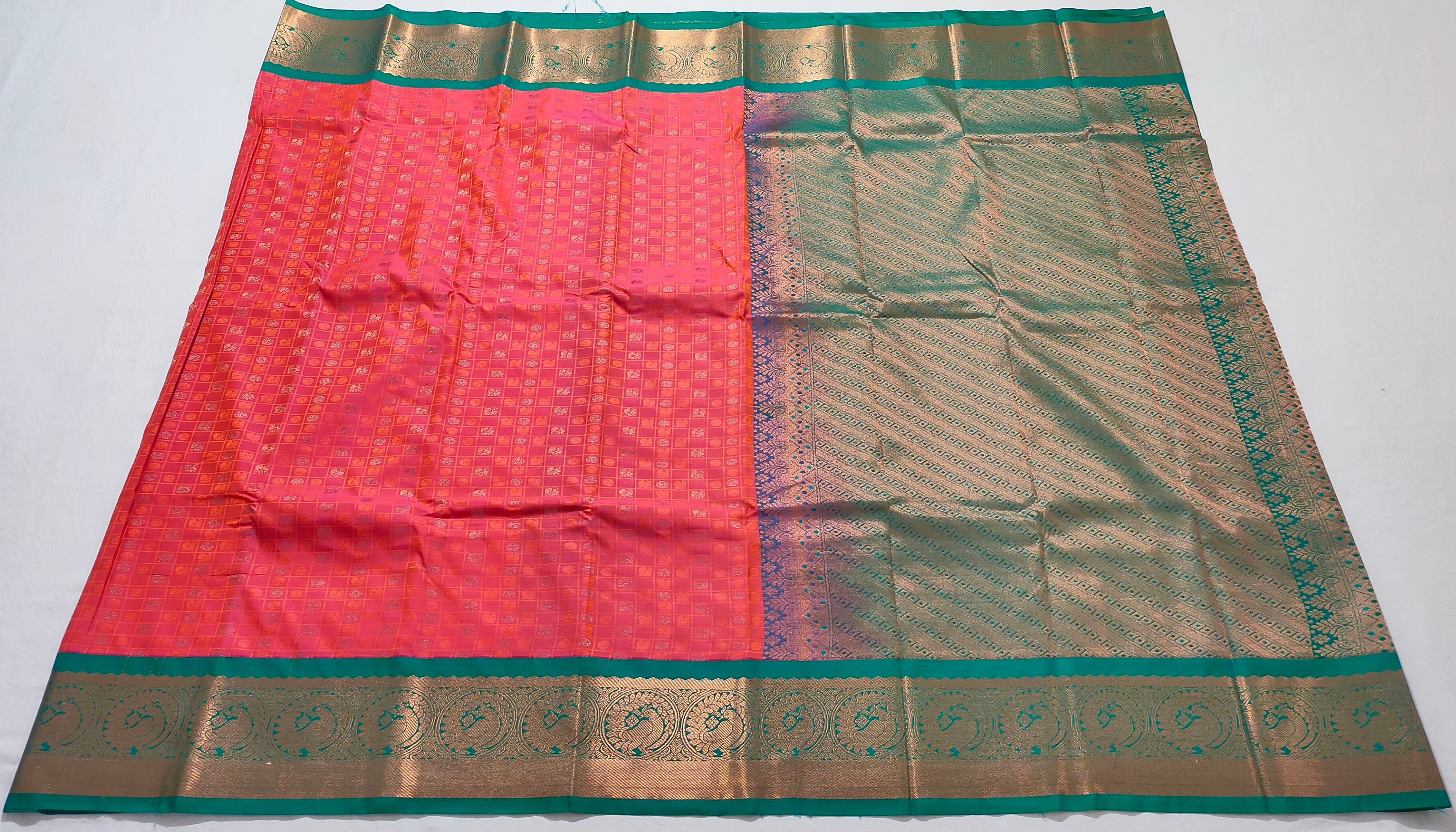 Kanchi Vegan Silk Saree With Contrast Blouse and Rich Jari Pallu