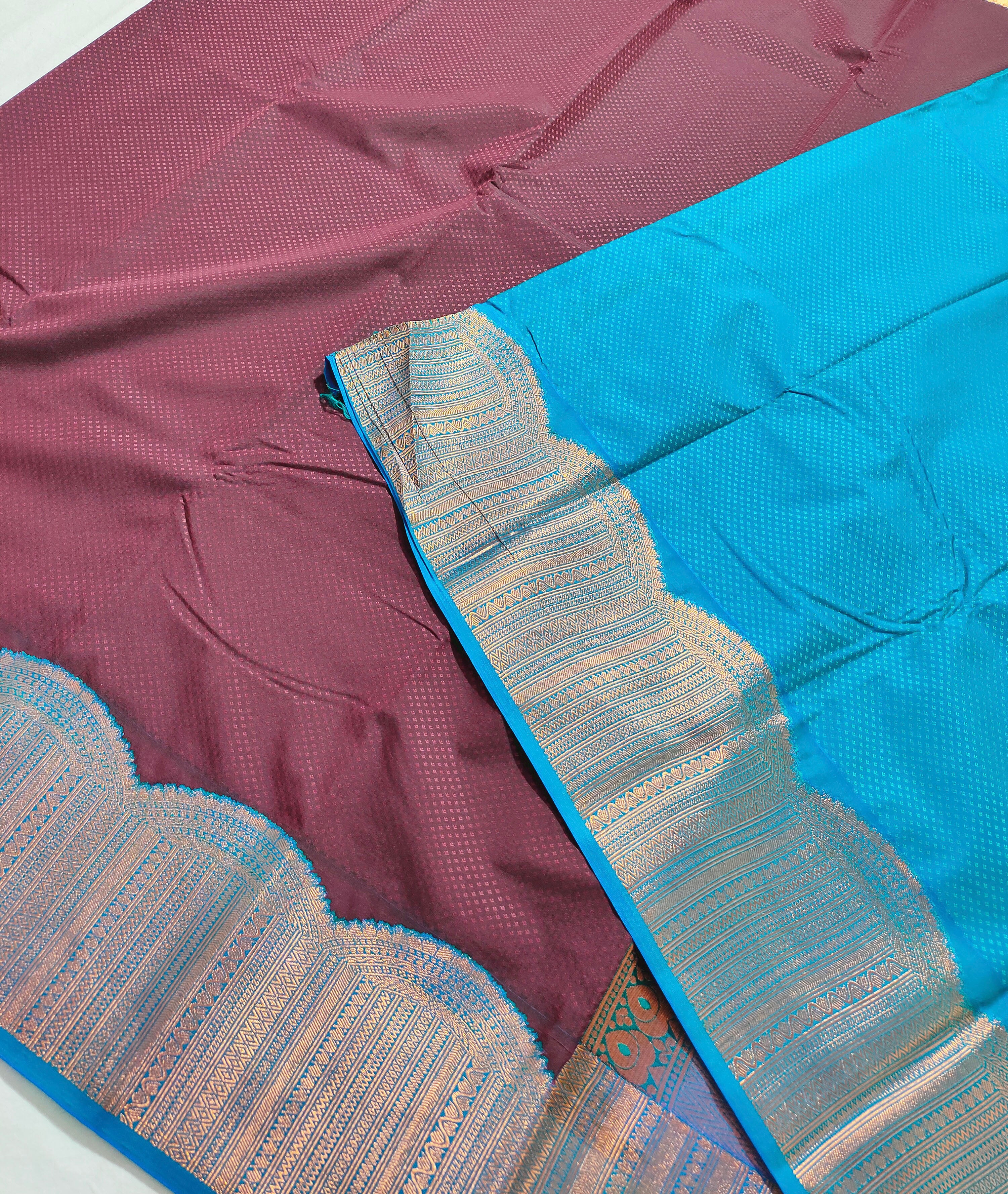 Kanchi Vegan Silk Saree With Contrast Blouse and Rich Jari Pallu