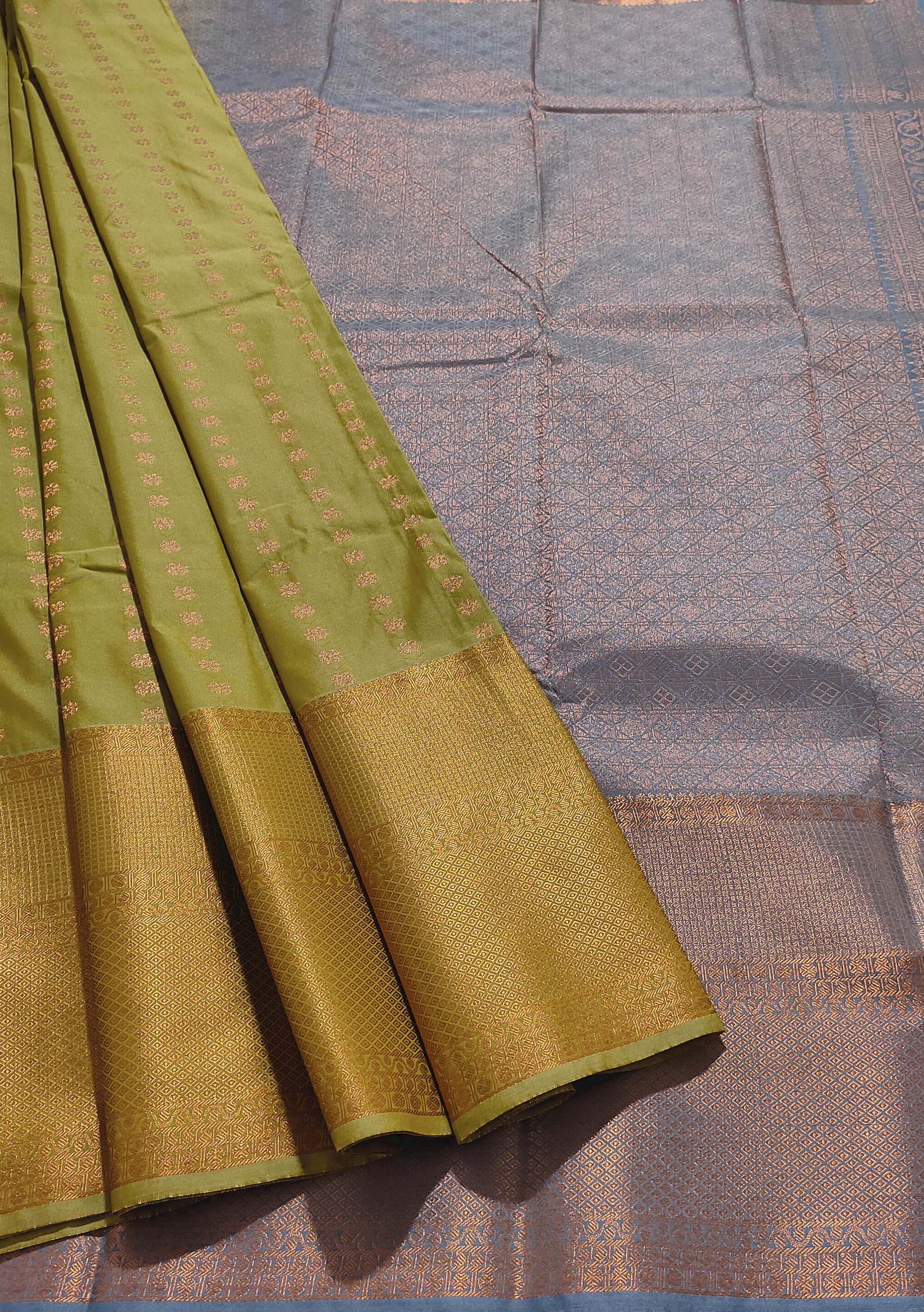 Kanchi Vegan Silk Saree With Contrast Blouse and Rich Jari Pallu